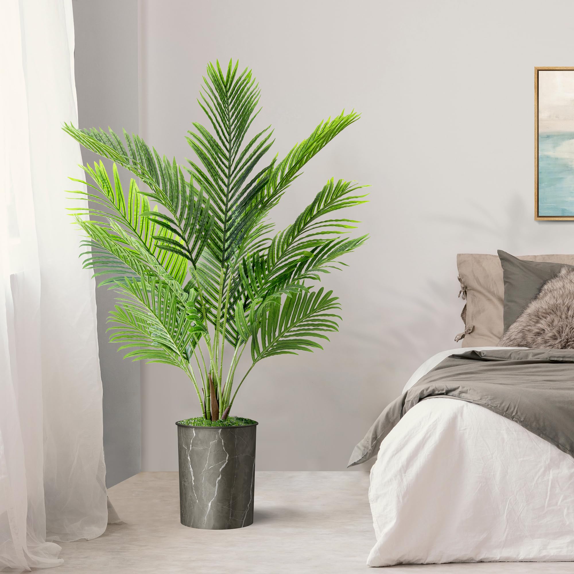 Modern Granite Effect Planter with Artificial Areca Palm Tree - 57