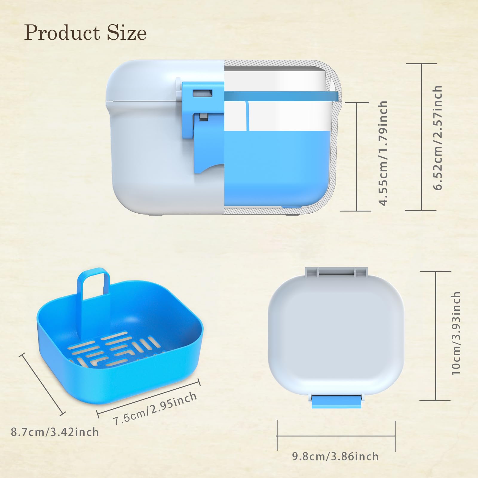 BVN Leak-Proof Denture Storage Case - Denture Soaking Cup & Retainer Cleaning Holder (Blue & White) - Perfect for Travel, Overnight Soaking & Denture Care at Home