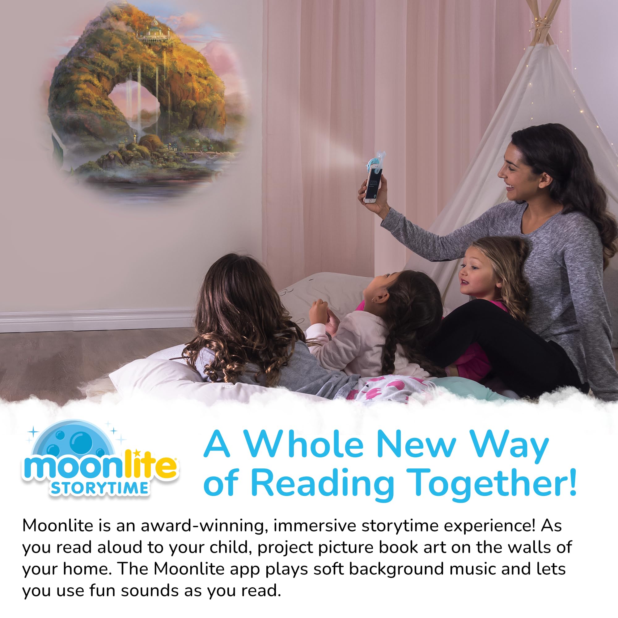 Moonlite Storytime Mini Projector for Kids - 10 Princess Storybooks with Digital Animation & Fun Sound Effects | Interactive Learning Toy for Ages 1+ | Perfect for Bedtime Stories, Classroom Activities & Family Bonding Time