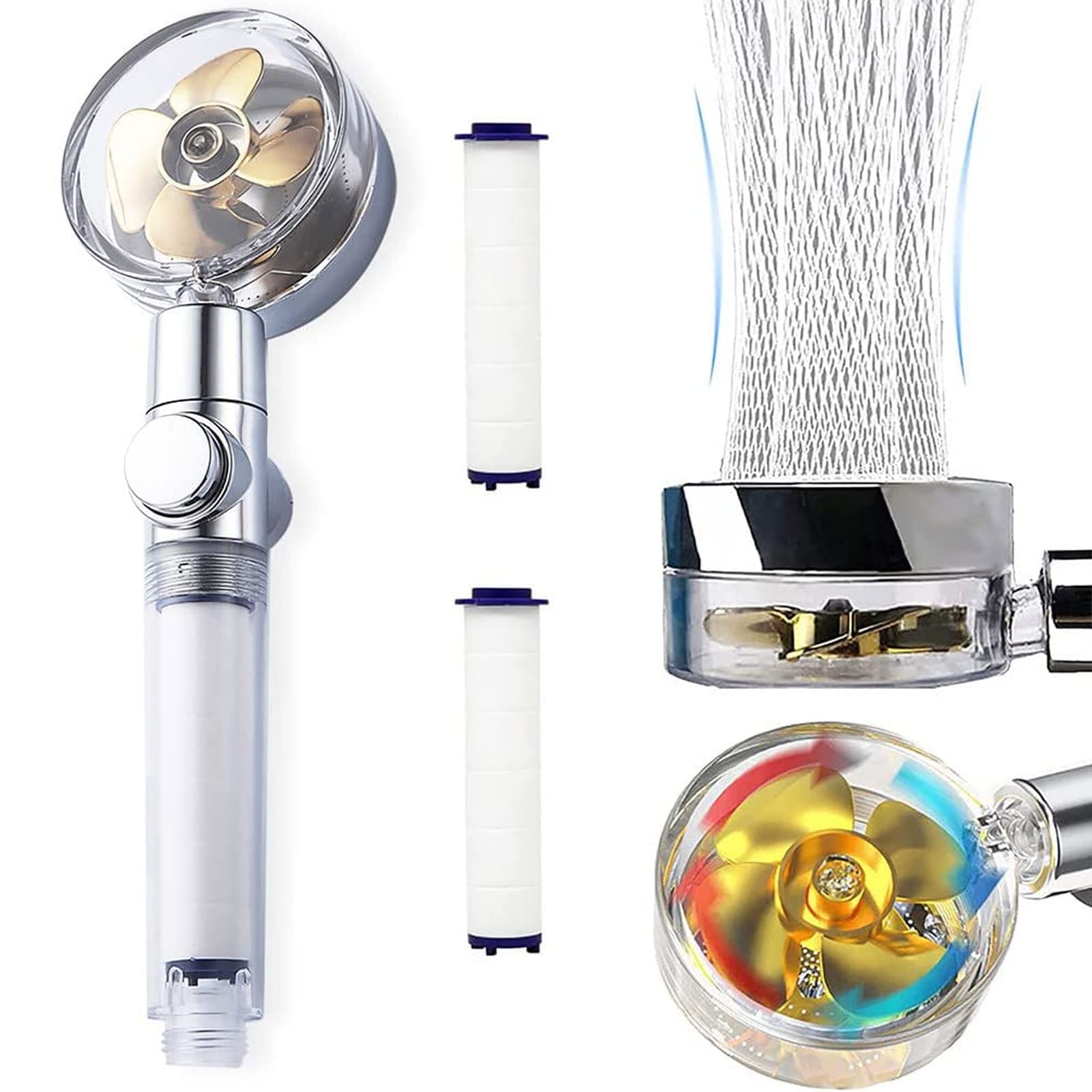 360° Rotating Propeller Shower Head with Vortex Hydro Jet & Pause Switch - G1/2 Thread Handheld Turbo Shower Filter - Perfect for Water Saving & Spa-Like Shower Experience at Home