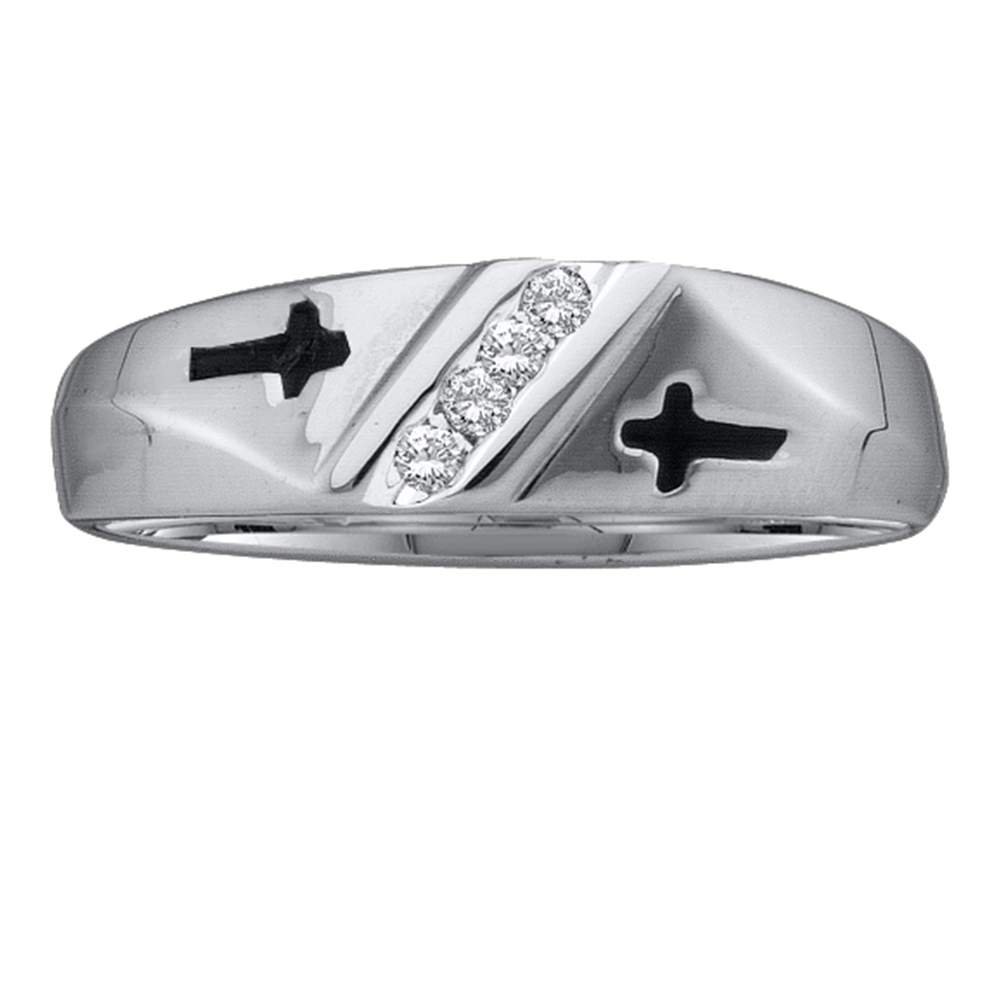 14K White or Yellow Gold Men's Diamond Wedding Band - 4 Stone Channel Set Round Cut Cross Design, 6mm Width (0.05 CTTW) - Perfect for Engagement, Anniversary & Special Occasions