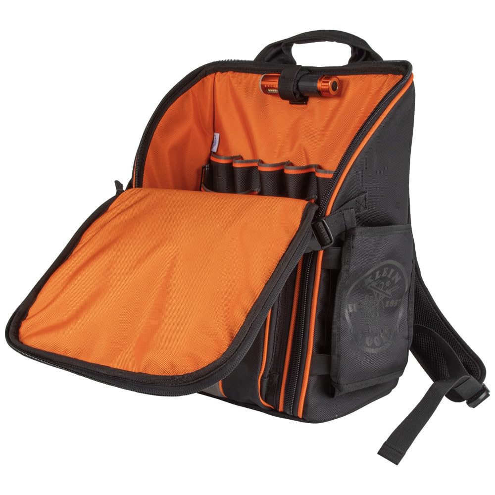 **KLEIN TOOLS 55655 Tradesman Pro Tool Backpack - 21 Pockets, Large Storage, Built-in Flashlight & Work Light - Perfect for Electricians, Contractors & DIY Projects**