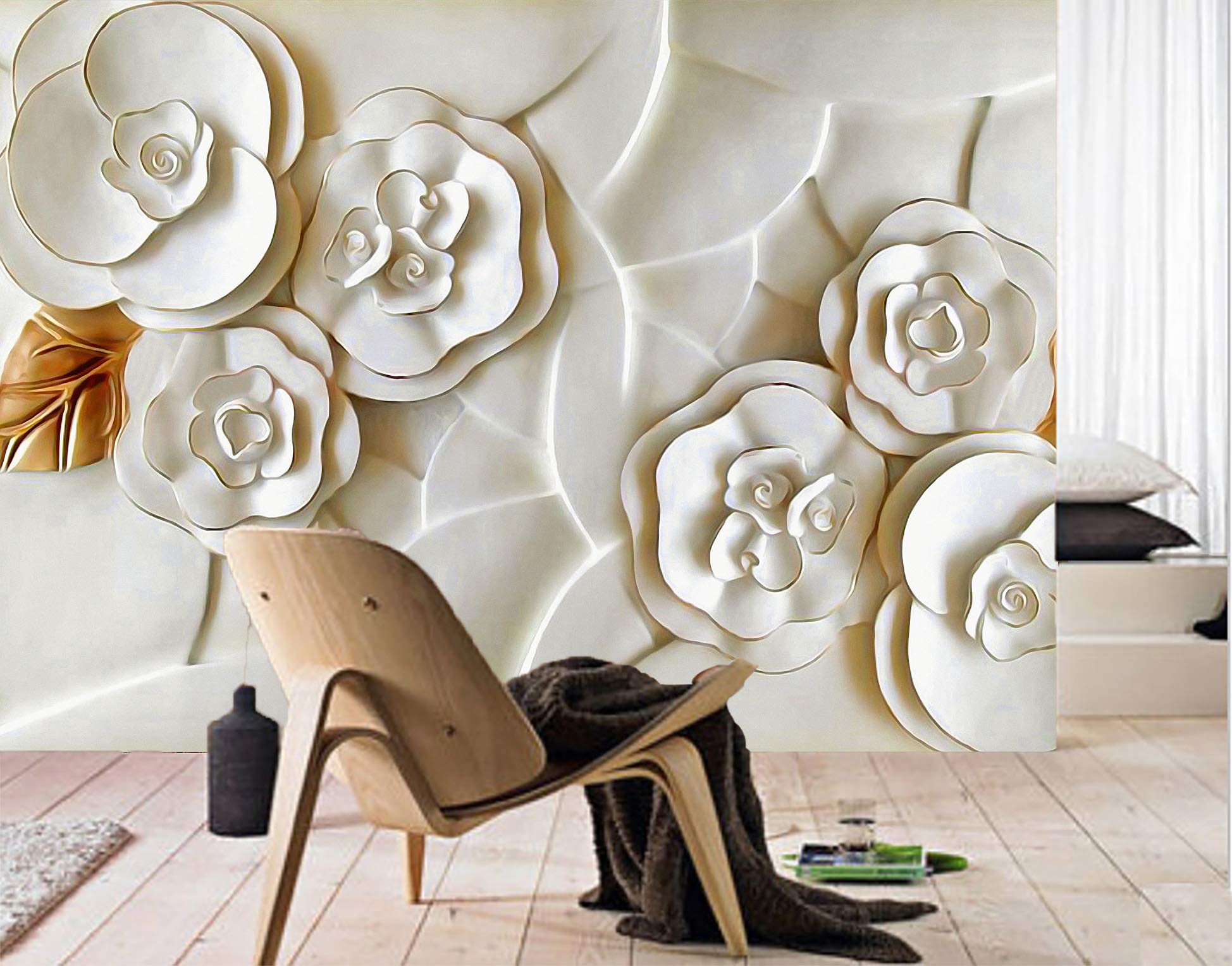 3D Embossed 1707 Wallpaper Print - Self-Adhesive Decorative Wall Mural for Living Room, Bedroom, or Office - Woven Paper (Requires Glue) - 205