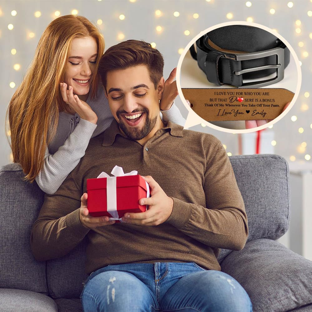 Personalized 2-Sided Engraved Leather Belt for Men - Custom Name Wide Black/Brown Belts - I Love You For Who You Are Belt - Unique Gift for Husband, Father's Day - Perfect for Weddings, Anniversaries & Special Occasions