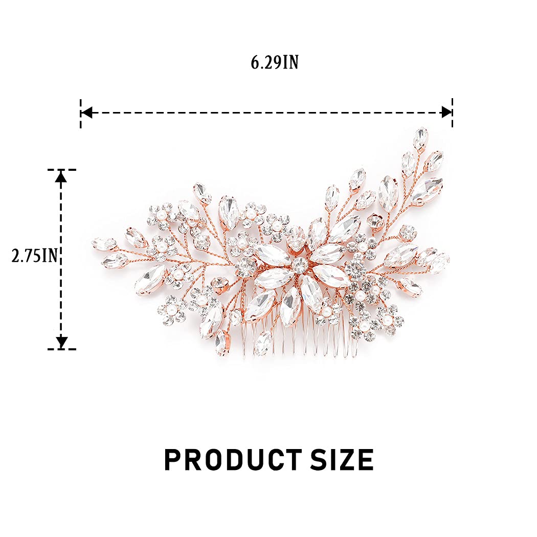 Elegant Rose Gold Crystal Bridal Hair Comb with Rhinestones - Wedding Hair Accessories for Brides & Women | Perfect for Weddings, Prom, and Special Occasions