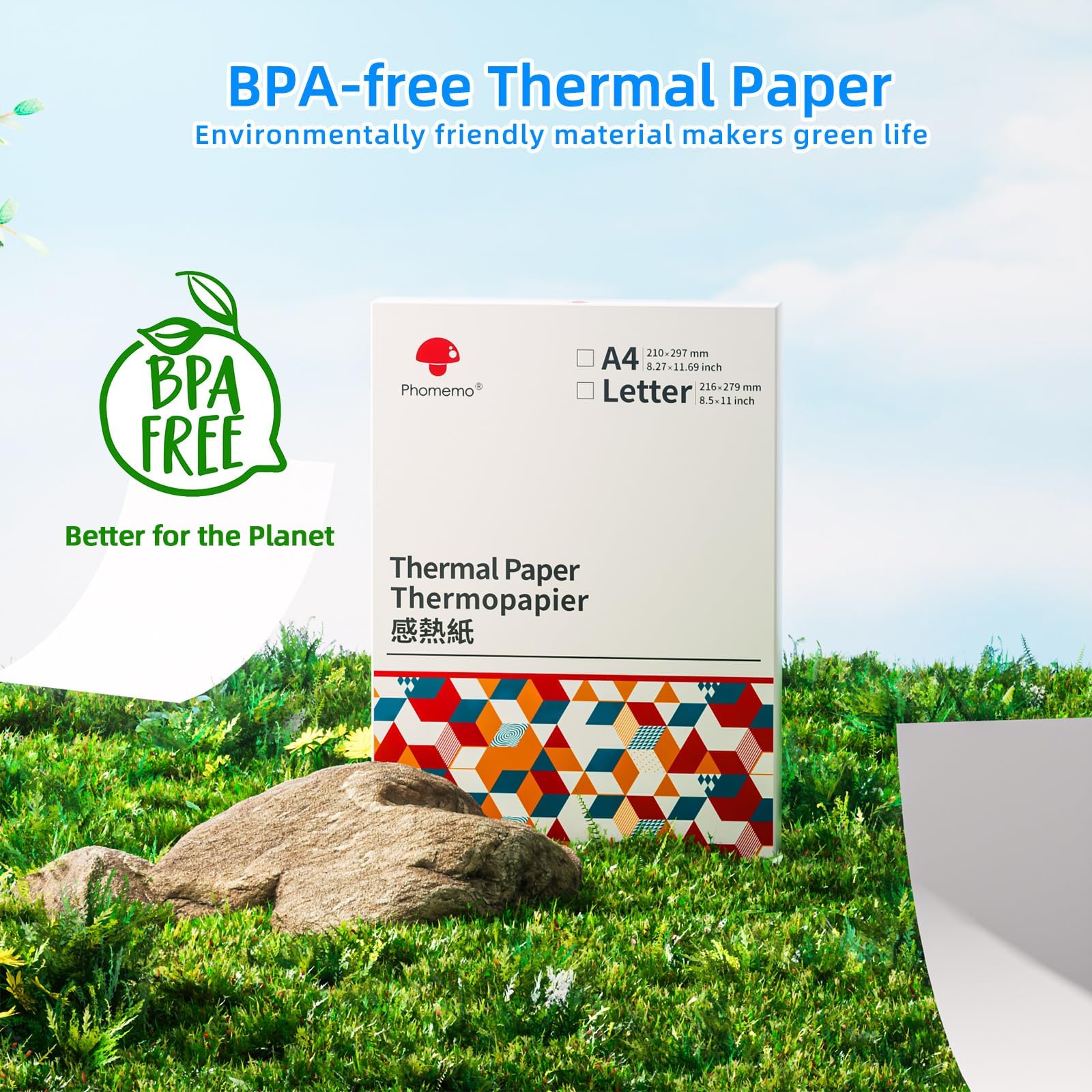 Phomemo M08F Thermal Paper - 8.5 x 11 Inches US Letter Size Thermal Printer Paper Roll, Compatible with Brother HPRT MT800 M832 M834 Printers | Ideal for Shipping Labels, Receipts & Barcode Printing