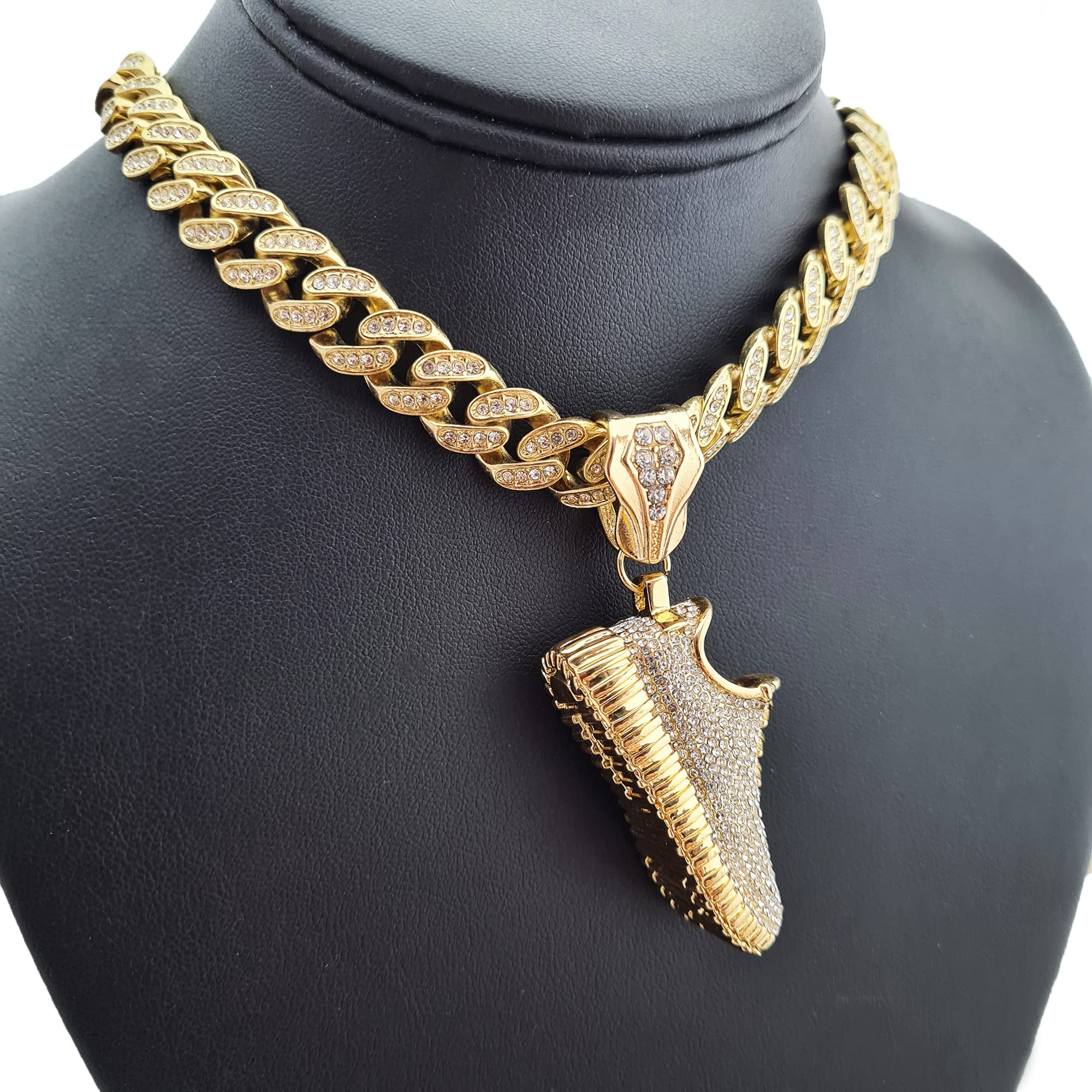Hip Hop Jewelry Gold Plated Shoe Pendant with 13mm Cuban Chain - 16