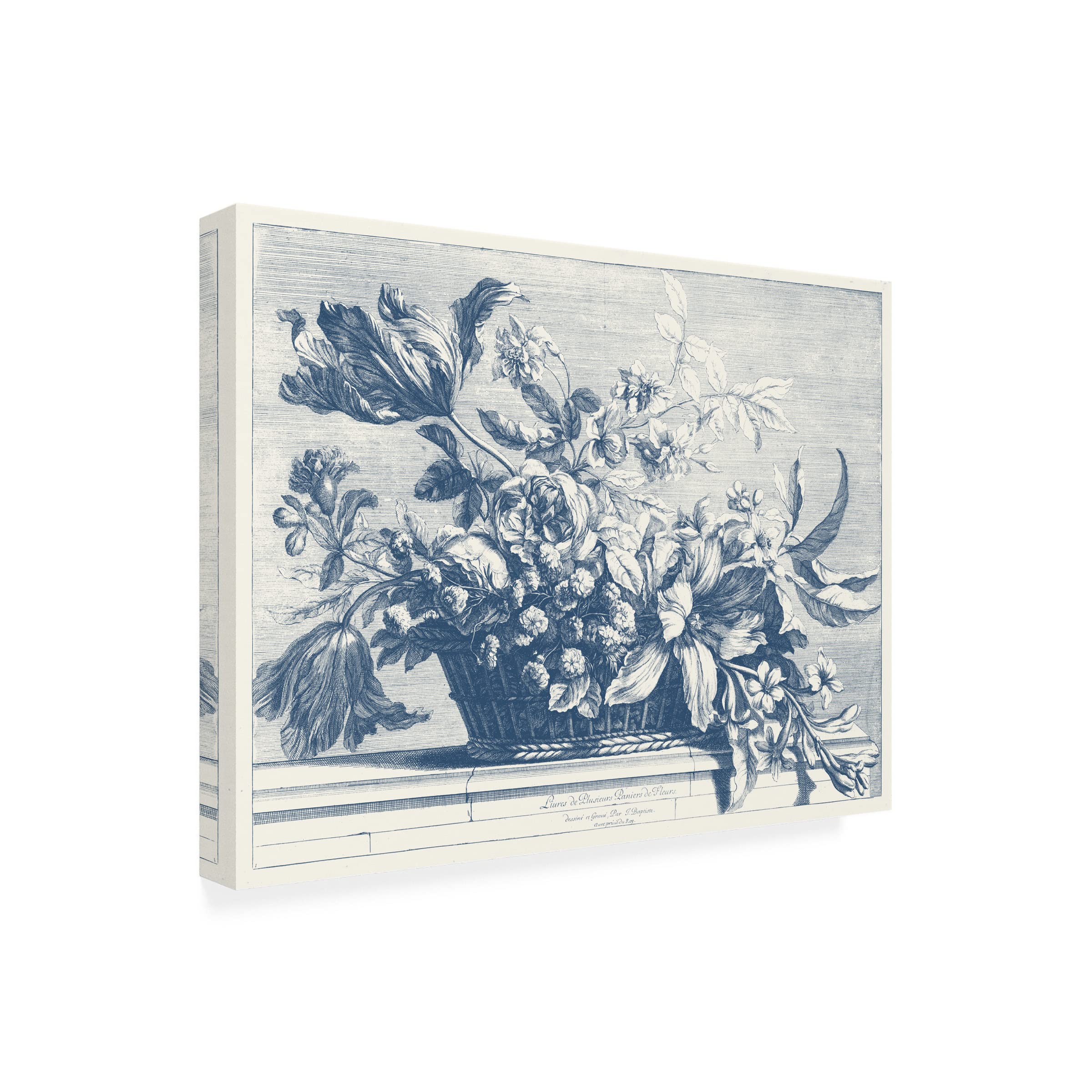 Trademark Fine Art 'Navy Basket of Flowers I' Canvas Wall Art Print by Giovanni Baptiste - Floral Home Decor for Living Room, Bedroom & Office