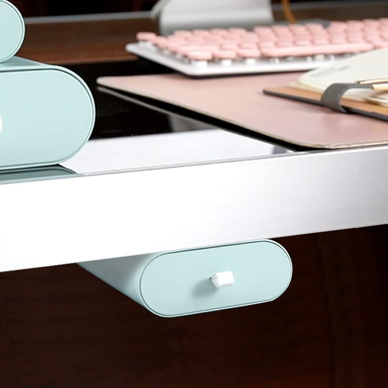 Hidden Self-Adhesive Under Desk Drawer Organizer - Slide-Out Plastic Storage Drawer for Office, School, Kitchen & Home - Space Saving Green Under Desk Organizer (Small) - Perfect for Storing Stationery, Utensils & Small Items