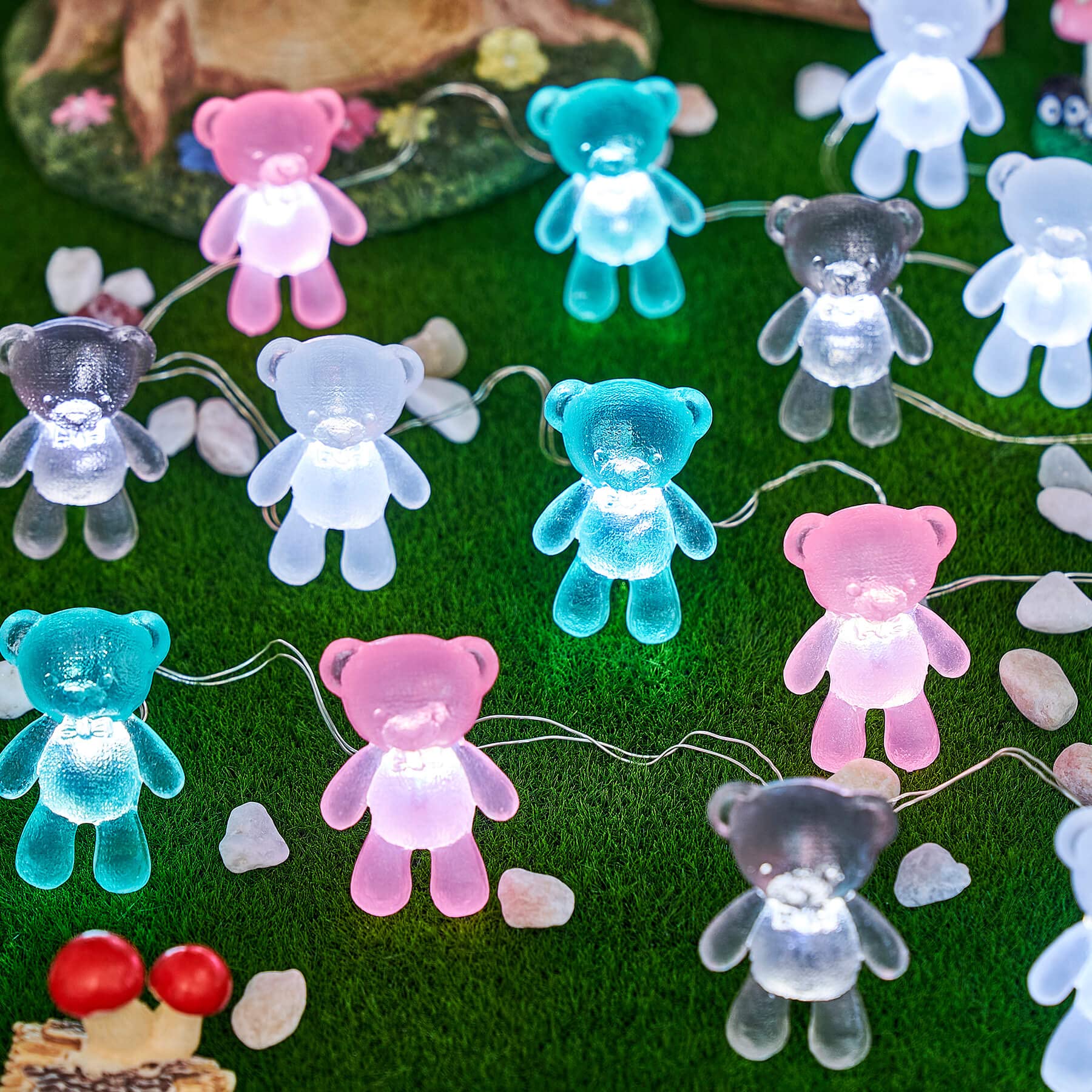 Cute Teddy Bear String Lights - 8.5ft 20LED Battery Operated Fairy Lights for Christmas, Parties, Home & Outdoor Decor - JASHIKA Novelty Lighting Gifts