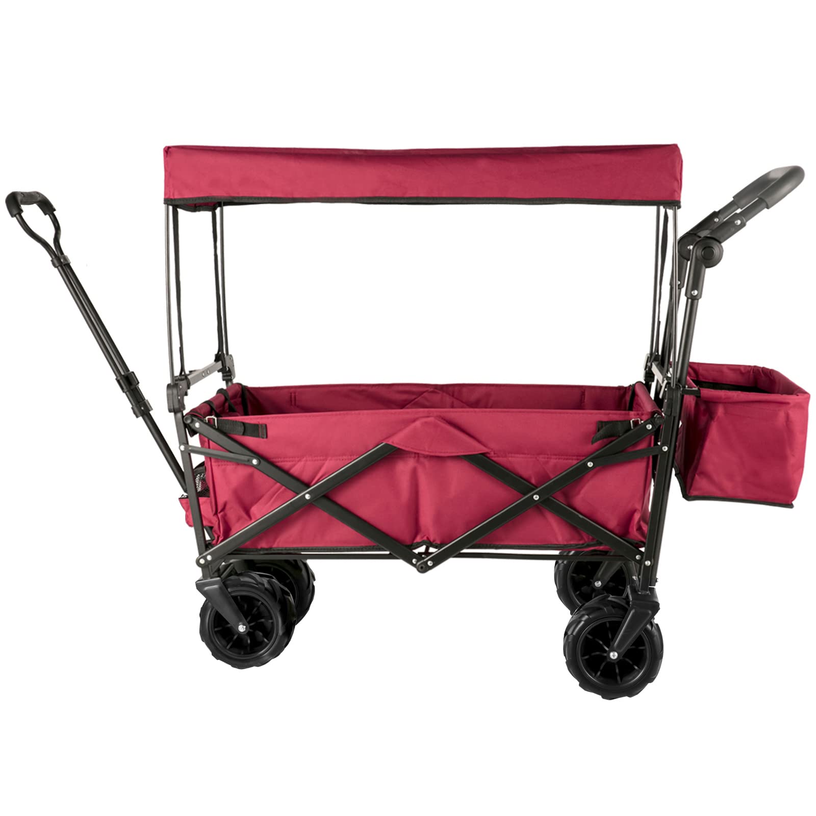 Best Collapsible Wagon with Removable Canopy - Heavy Duty 220lbs Capacity Foldable Beach Cart with Large Wheels - Adjustable Push/Pull Handle Folding Stroller Wagon (Red) - Perfect for Beach Trips, Camping, Grocery Shopping & Outdoor Adventures