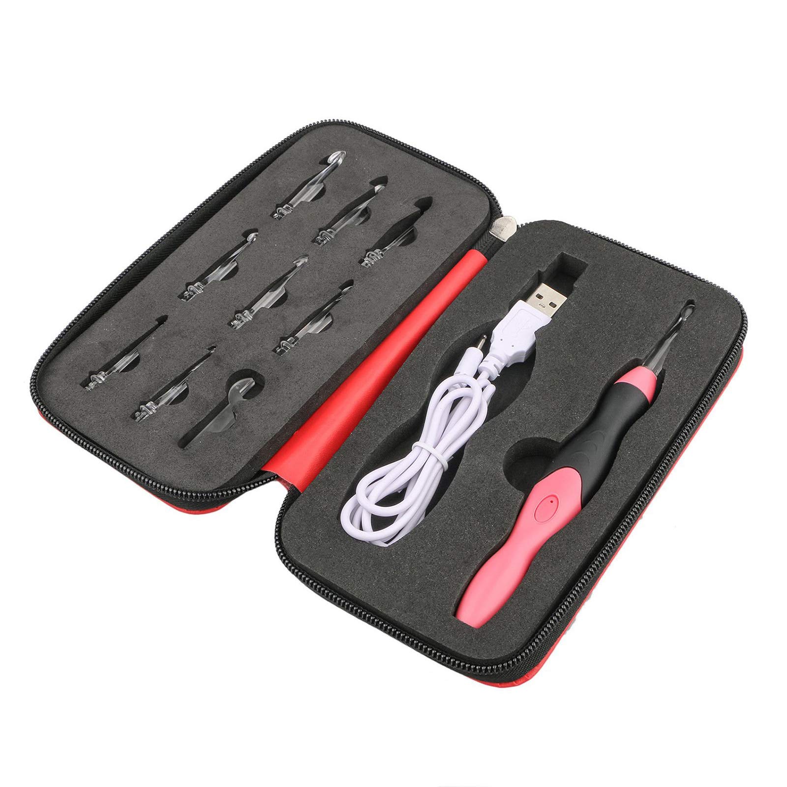 Bestyu 9-in-1 USB Rechargeable LED Light Up Crochet Hooks Set with Red Case - Ergonomic Knitting Needles for Night Crafting, DIY Sewing & Weaving Projects - Perfect Gift for Crocheters & Knitters
