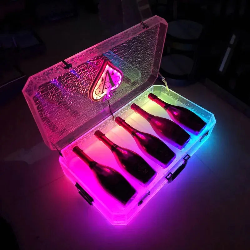 Portable LED Ice Rock Ace of Spade Champagne Bottle Cooler - Rechargeable Glorifier Display Case for Bars, Nightclubs & Parties - Perfect for Cocktail Serving, VIP Events & Home Entertaining