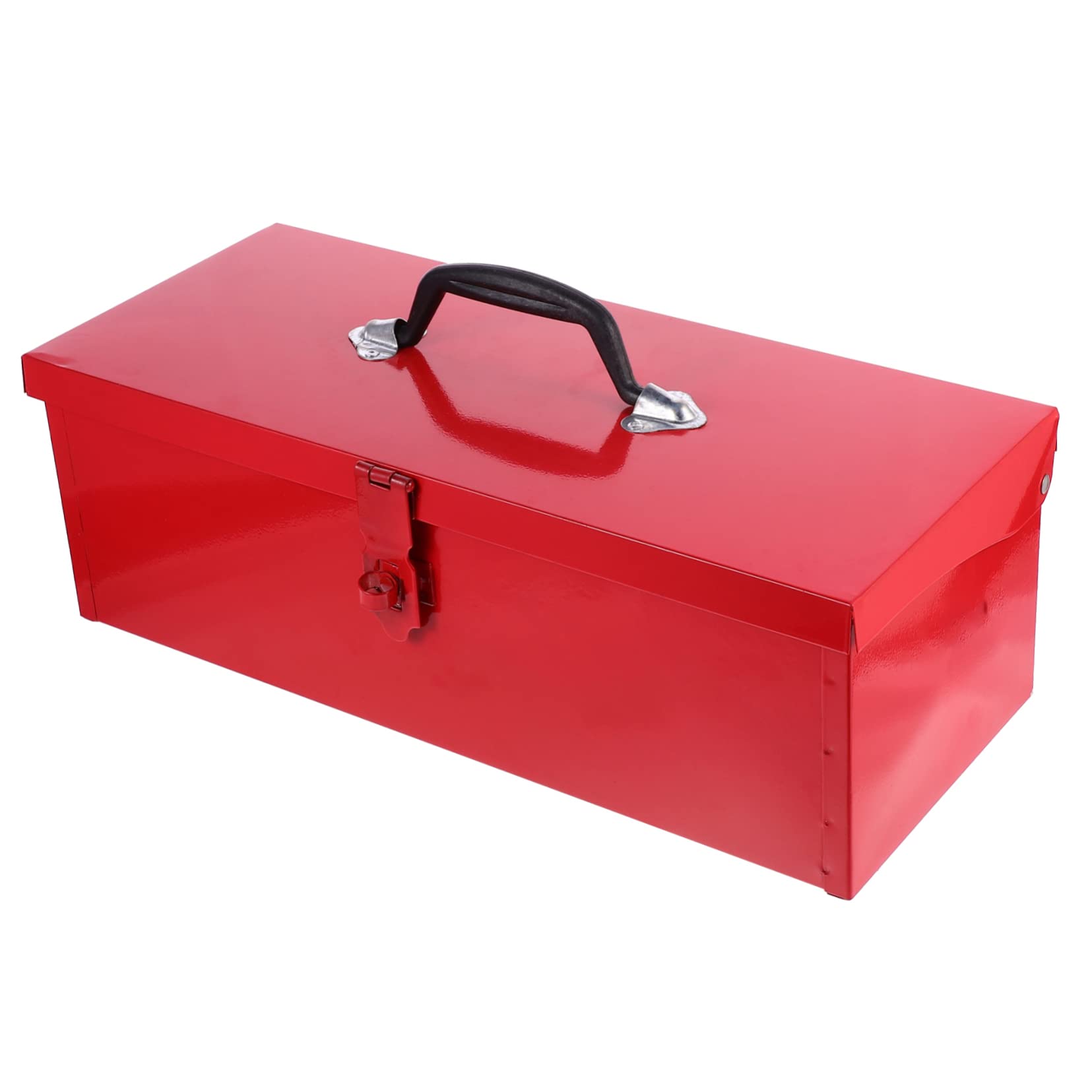 DOITOOL 1pc Black Metal Tool Box - Heavy Duty Iron Sheet Tool Storage Case for Car, Tractor & Household Tools - Portable Repair Toolbox for Garage, Workshop & DIY Projects