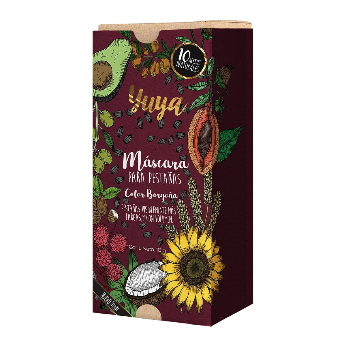 10 Natural Oils Mascara (Burgundy Color) - Volumizing & Lengthening for Stunning Lashes - Perfect for Daily Wear & Special Occasions