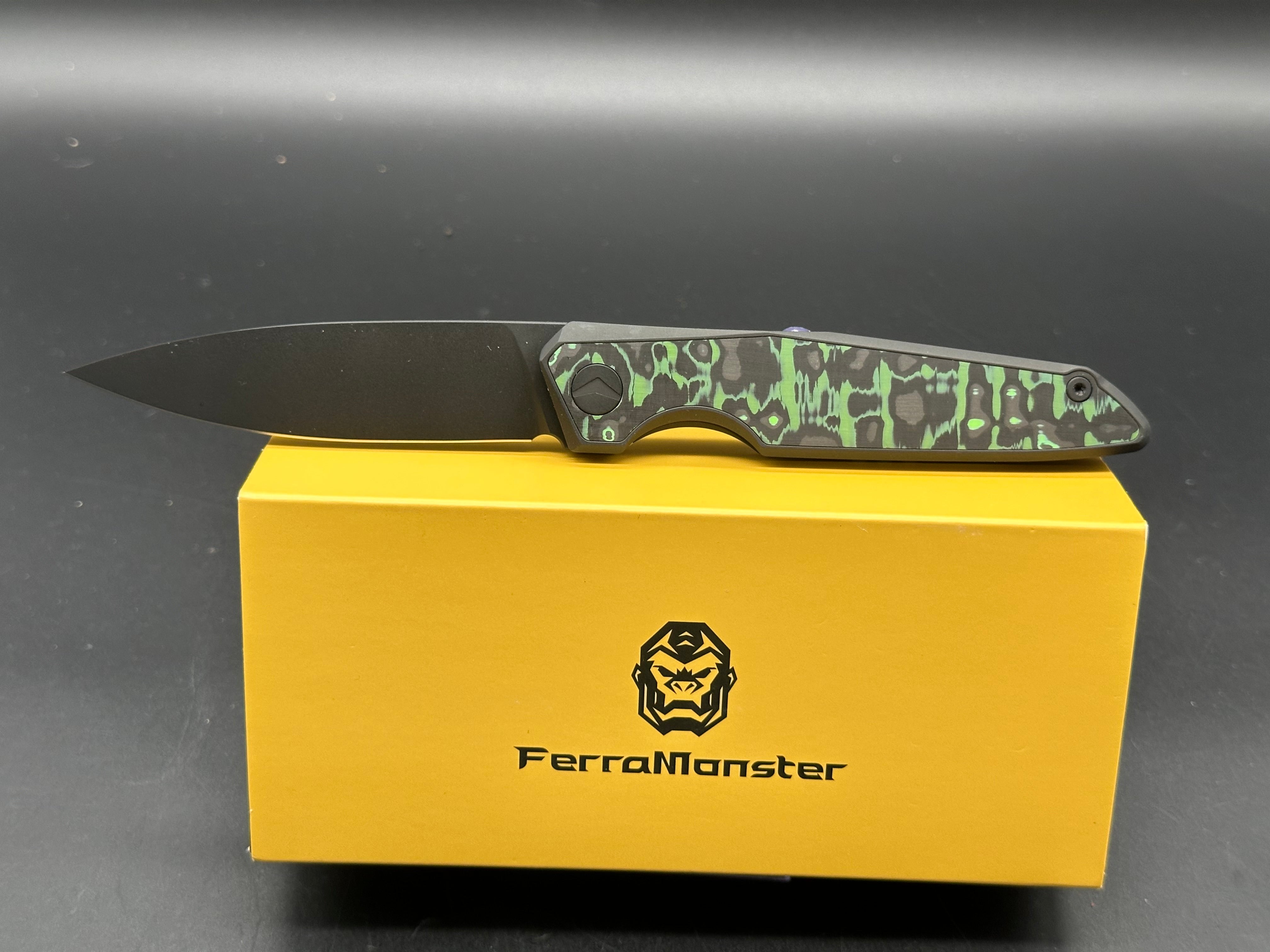 Ferramonster Urbangrip Black Titanium & Carbon Fiber Handle with M390 Blade - Premium EDC Folding Knife for Outdoor, Camping, and Everyday Carry