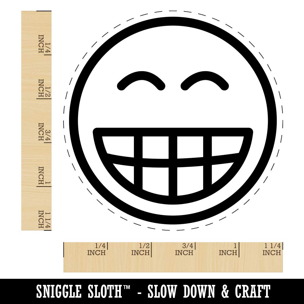 Happy Face Big Smile Teeth Grin Emoticon Rubber Stamp - 1.25 Inch Large Craft Stamp for DIY Scrapbooking, Journaling, Card Making & Planner Decorations