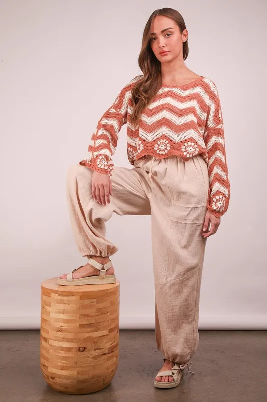 Beige Wide Leg Gauze Beach Pants for Women - Soft & Breathable Summer Lounge Pants - Boho Chic Vacation Wear for Beach, Yoga & Casual Outings