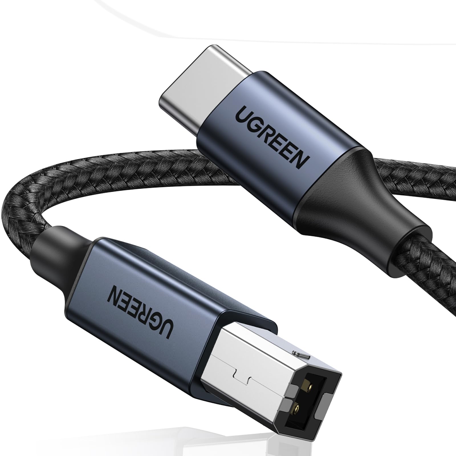 UGREEN USB B to USB C Printer Cable 2.0 - 6.6ft Braided Cord for HP/Epson/Canon Printers & Scanners - Compatible with MacBook Pro, iMac, XPS, Acer, ASUS Laptops - Fast Data Transfer for Home Office & Studio Printing Needs