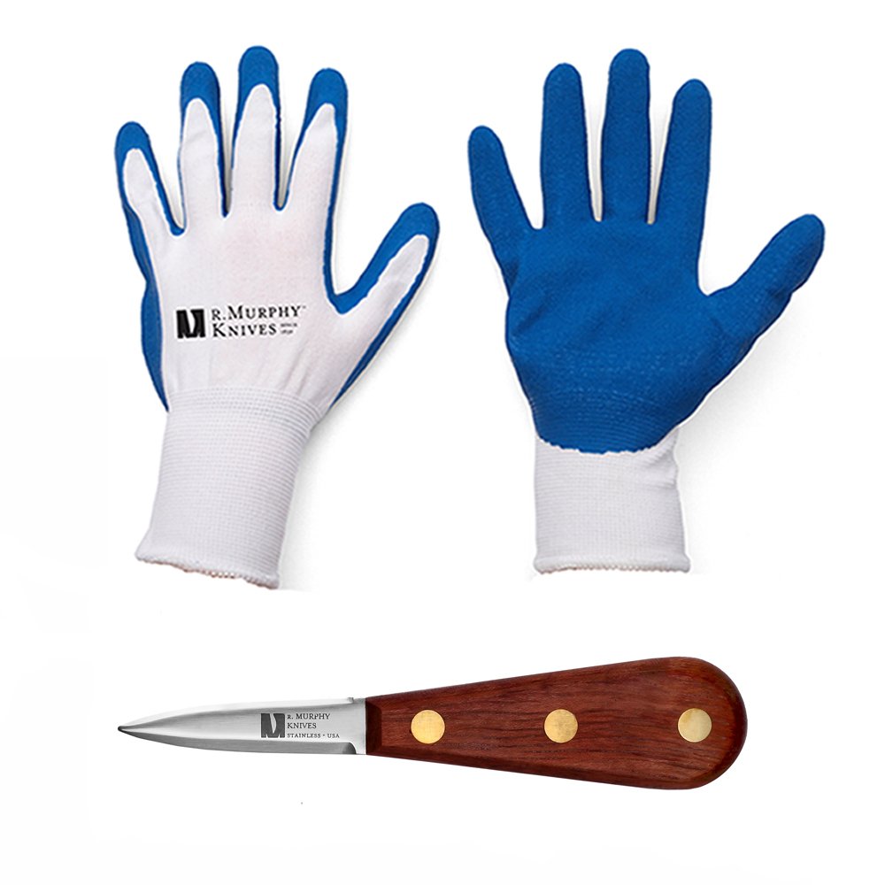 Premium R.Murphy Oyster Knives & Shuckers Set with Non-Slip Coated Gloves - Professional Wellfleet Oyster Knife for Safe Shellfish Opening - Perfect for Seafood Restaurants, Home Chefs & Beachside Clam Bakes