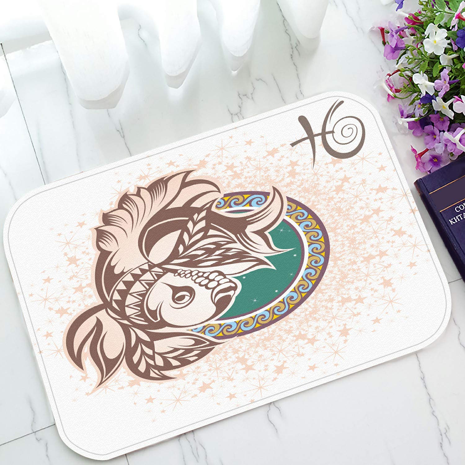 Pisces Zodiac Sign Welcome Doormat - Non-Slip Bath Mat & Entrance Rug - 23.6x15.7 Inch Home Decor for Front Door, Bathroom, or Bedroom - Perfect Gift for Pisces Lovers