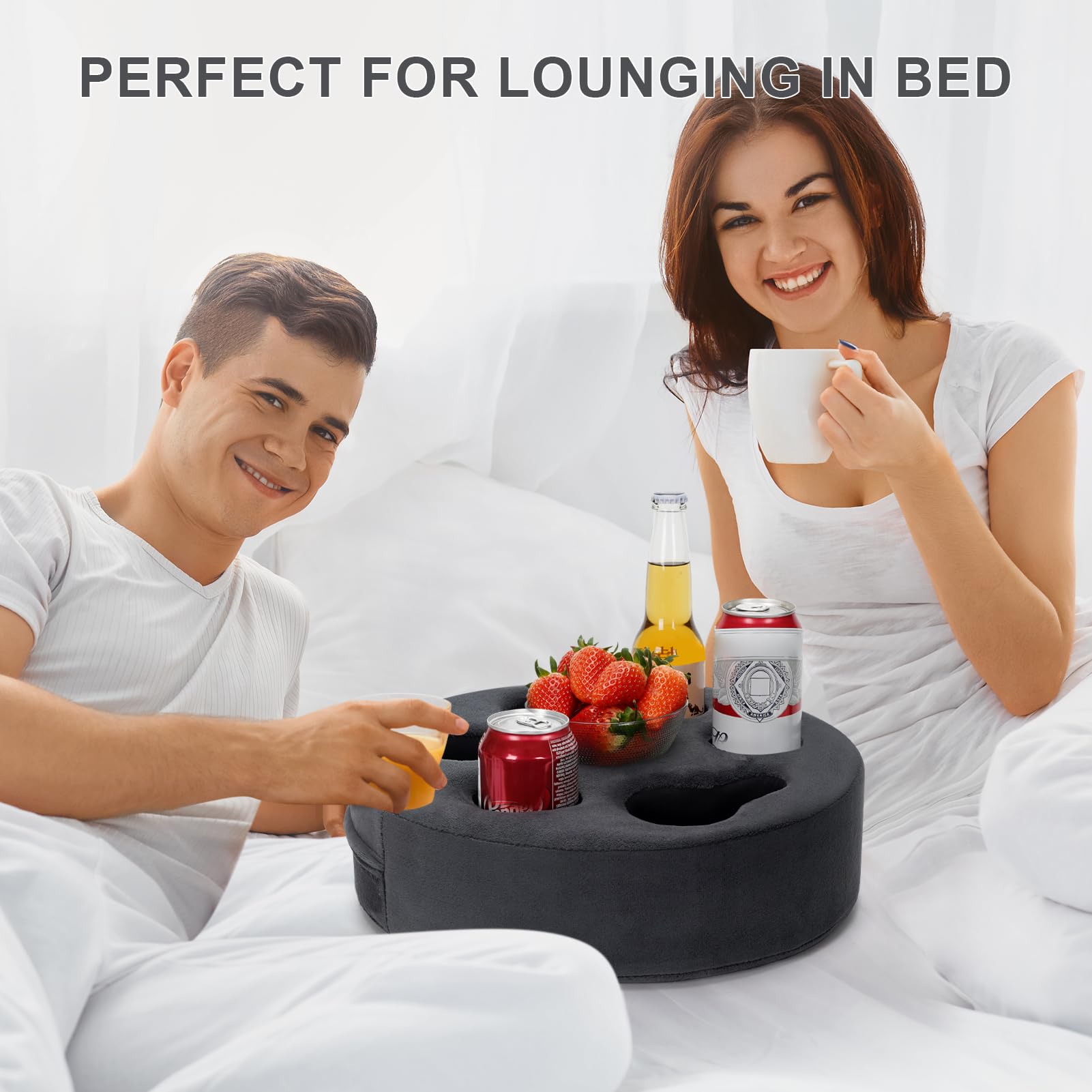 7-in-1 Multi-Functional Couch Cup Holder Pillow - Drink Caddy for Sofa, Bed, Car, RV & Beach - Grey - Perfect for Movie Nights, Road Trips and Relaxing Outdoors