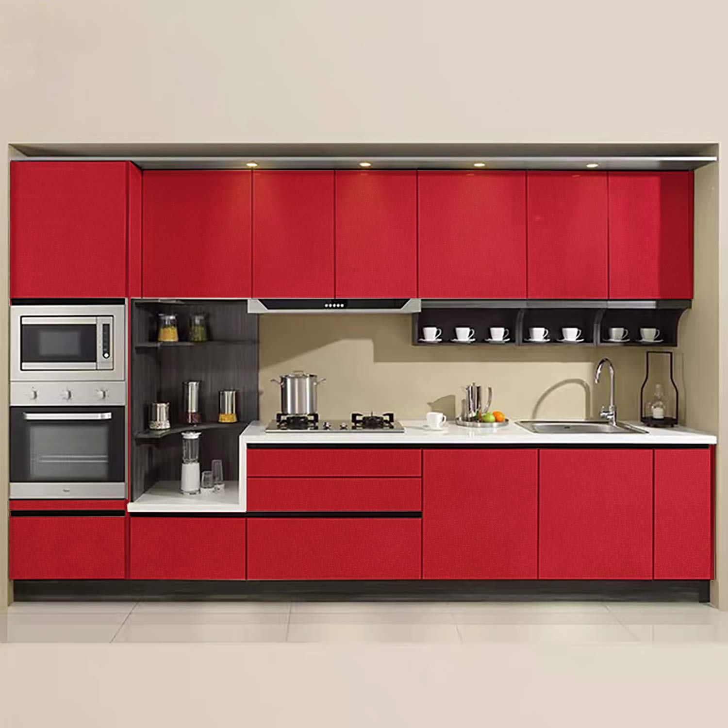15.8” x 197” Glossy Red Contact Paper - Peel and Stick Self-Adhesive Wallpaper for Countertops | Waterproof, Easy to Clean Vinyl Film | Perfect for Kitchen Cabinets, Shelves, Drawers & DIY Home Decor