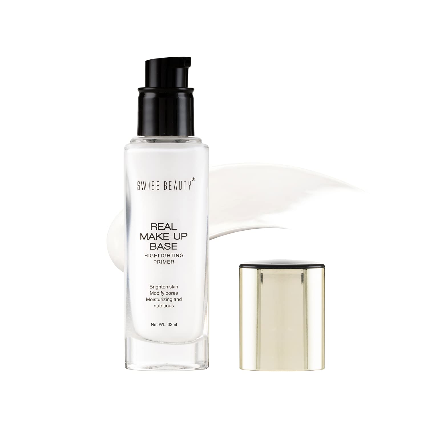 Swiss Beauty Real Makeup Base Highlighting Primer | Hydrating Poreless Face Primer with Natural Glow Finish | Shade - Natural Tint, 32ml | Perfect for Daily Makeup, Bridal Looks & Photo Shoots