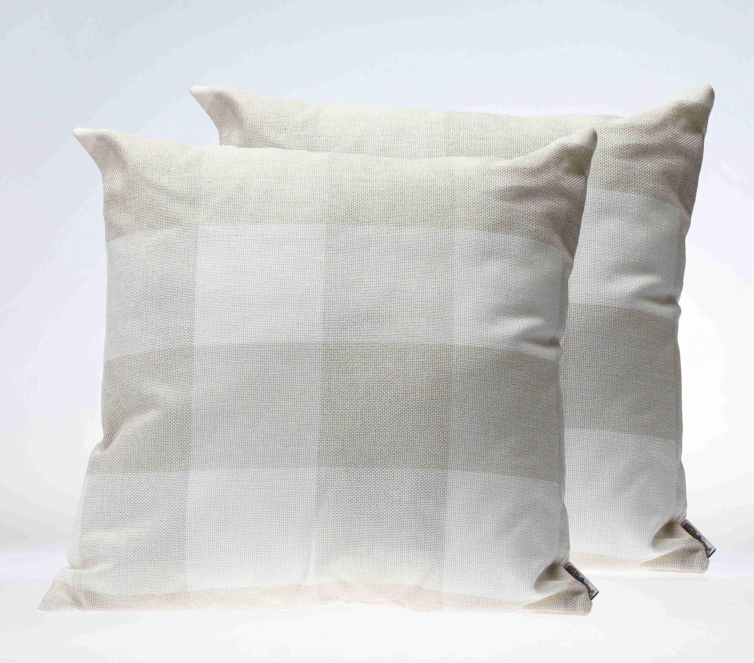 Silichee Plaid Pillow Covers Set of 2 - 18x18 Inch Cotton Linen Decorative Throw Pillow Covers for Farmhouse, Sofa, Couch & Bed - Beige White Holiday Home Decor for Christmas, Living Room & Bedroom