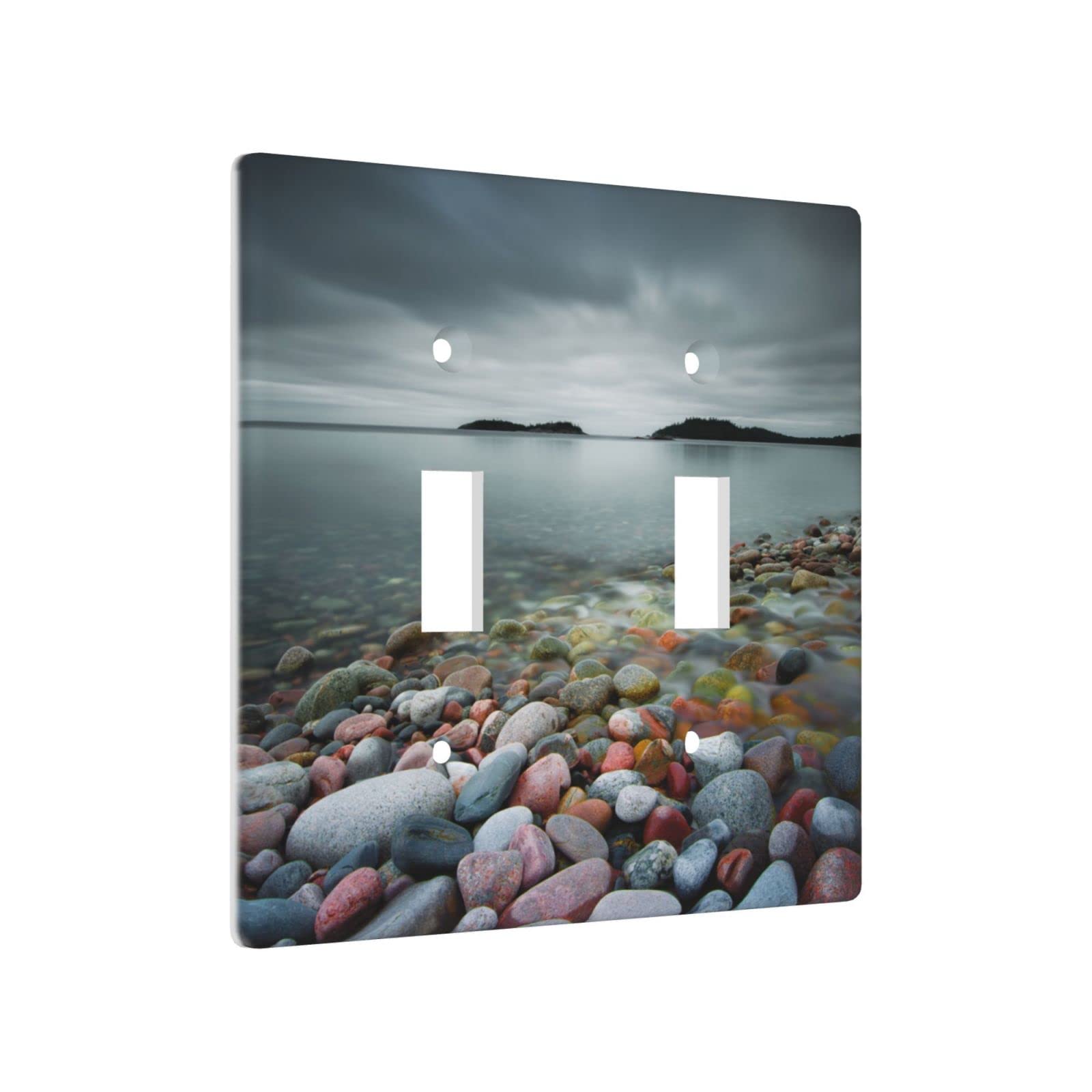 Decorative Beach Stones Light Switch Cover - 2 Gang Toggle Wall Plate (4.5 x 4.5 Inch) - Stylish Double Switch Plate Covers for Home, Office & Beach House Decor