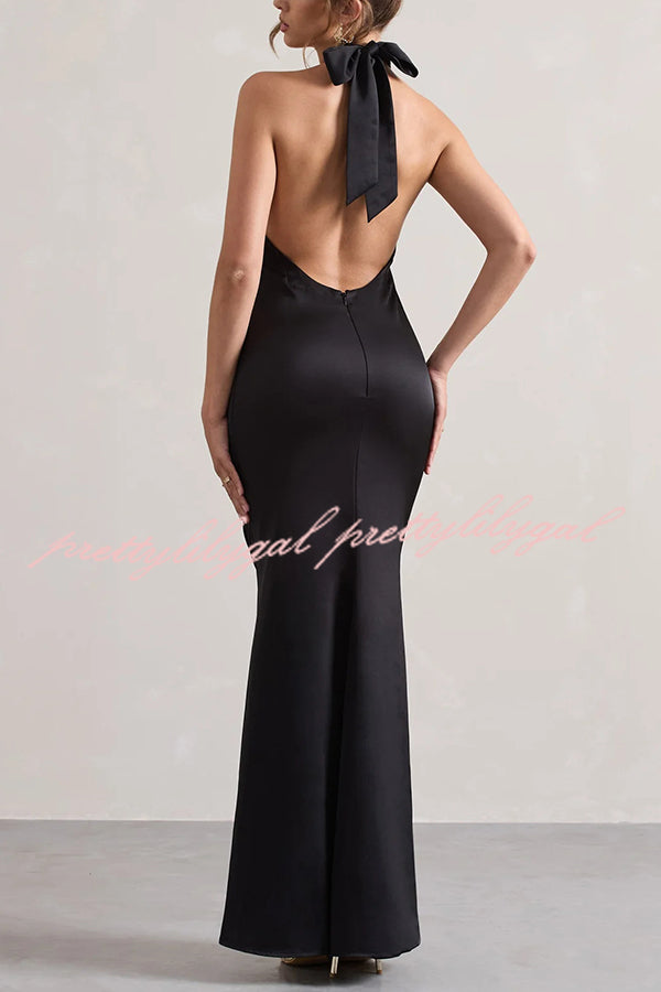 Elegant Solid Color Halter Neck Tie Backless Maxi Dress for Women - Perfect for Summer Beach Parties, Evening Events & Date Nights