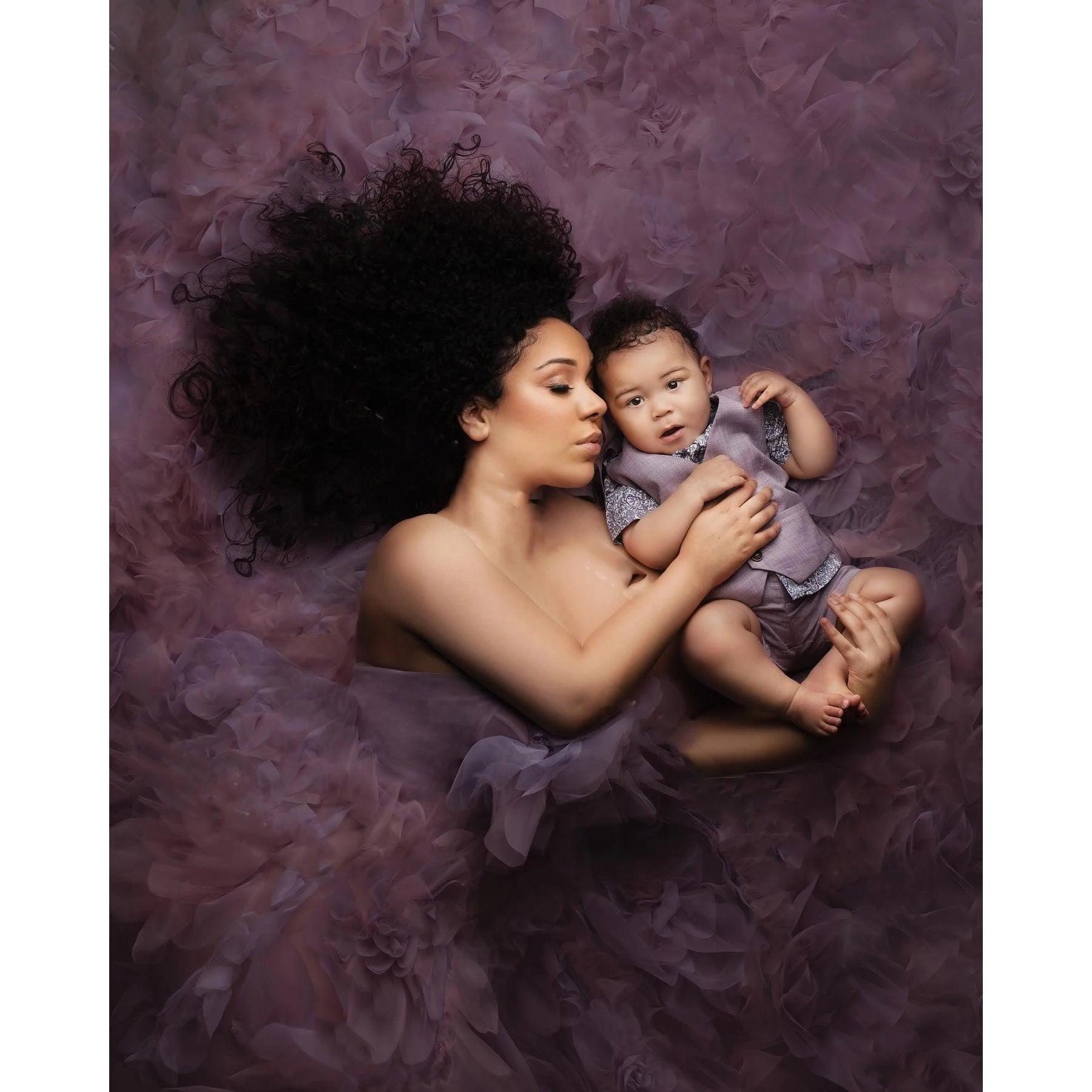 Elegant Ruffled Maternity Gown with High Side Slit - Perfect for Maternity Photoshoots, Baby Showers & Pregnancy Announcements