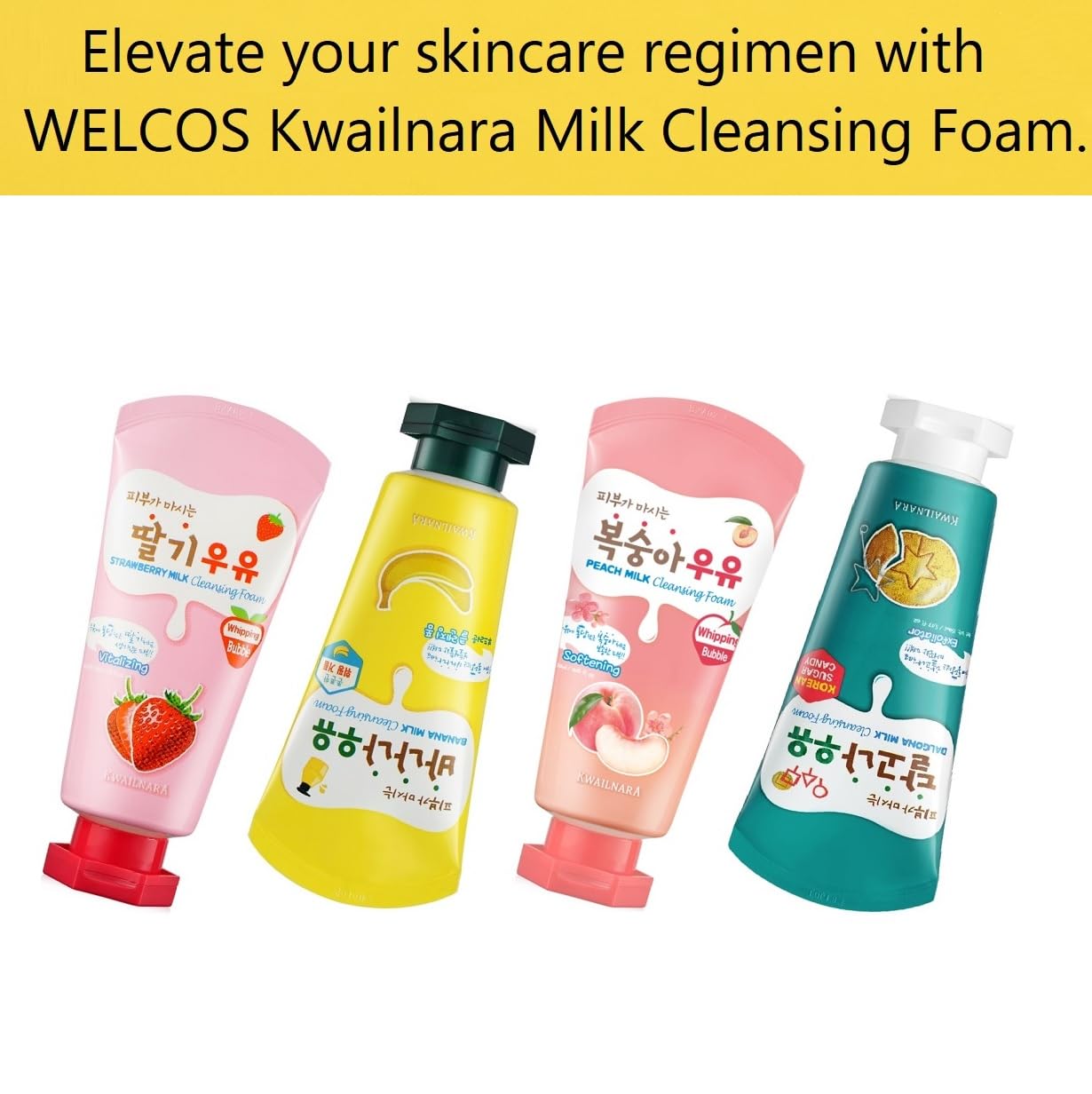 WELCOS KWAILNARA Peach Milk Facial Cleansing Foam - 120ml / 4.06 Fl.oz - Gentle Daily Face Wash for Soft, Hydrated Skin - Perfect for Morning & Night Skincare Routine