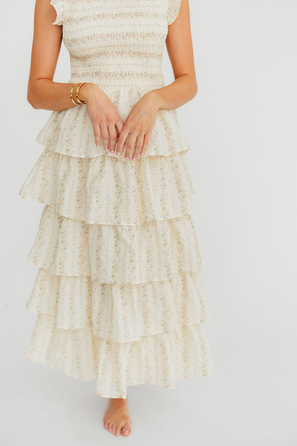 Emery Ruffled Midi Dress - Floral Print Pink Summer Dress for Women | Perfect for Beach Vacations, Garden Parties & Date Nights