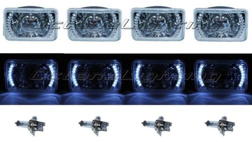 Octane Lighting 4X6 White LED Halo Projector Headlights - Crystal Clear Halogen Replacement Bulbs Set for Trucks & SUVs - Enhanced Night Driving & Off-Road Visibility