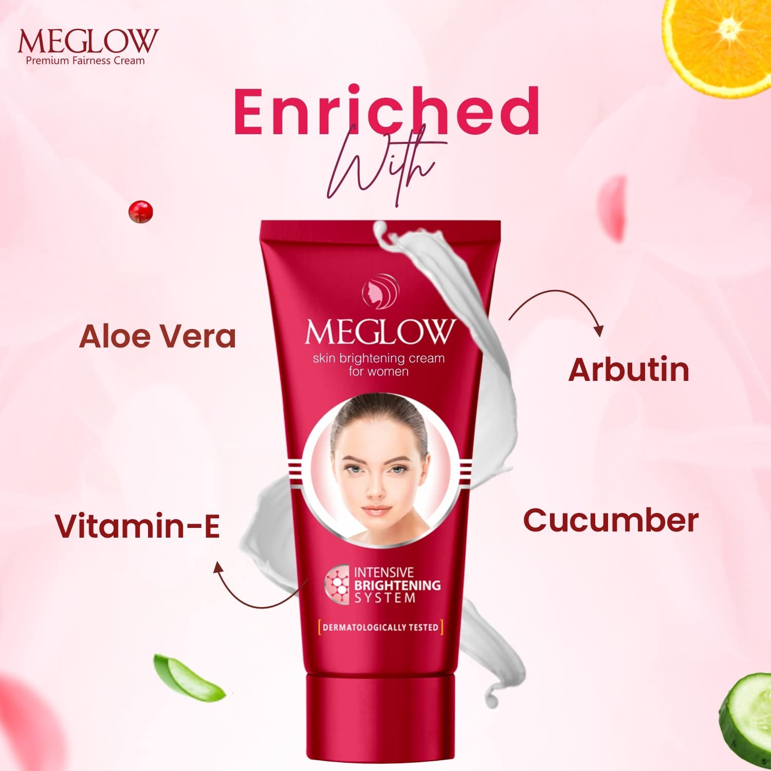 Meglow Premium Fairness Face Cream for Women - SPF 15, Pack of 2 (50g Each) | Paraben-Free with Aloe Vera, Cucumber Extracts & Vitamin E for Soft, Glowing Skin | Daily Moisturizer for Radiant Complexion | Perfect for Daytime Use & Sun Protection