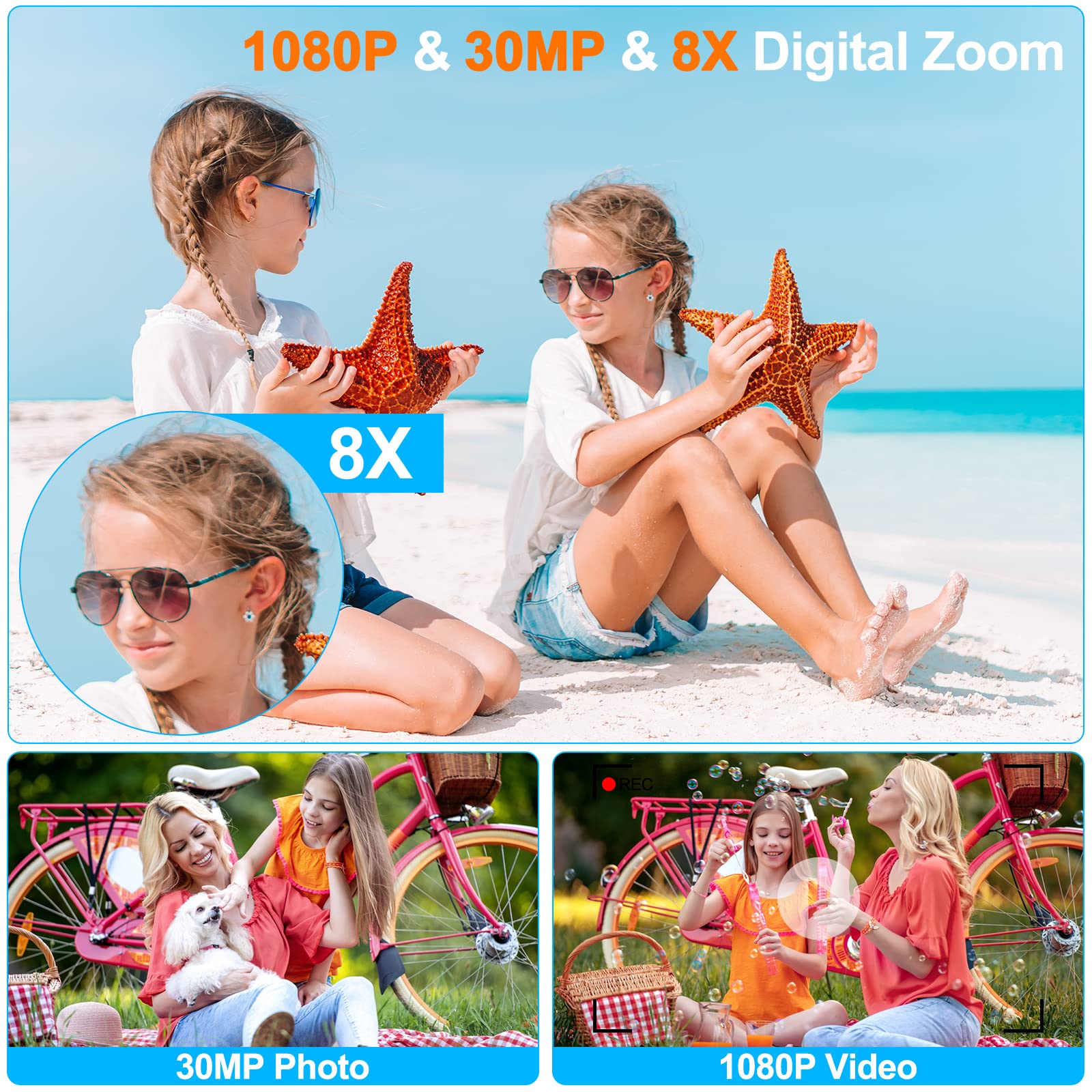 Waterproof Digital Camera 1080P HD 21MP - 17FT Underwater Camera with Rechargeable Battery & 32GB SD Card - Point and Shoot Camera for Kids Snorkeling, Swimming, Beach Vacations & Water Sports (Red)