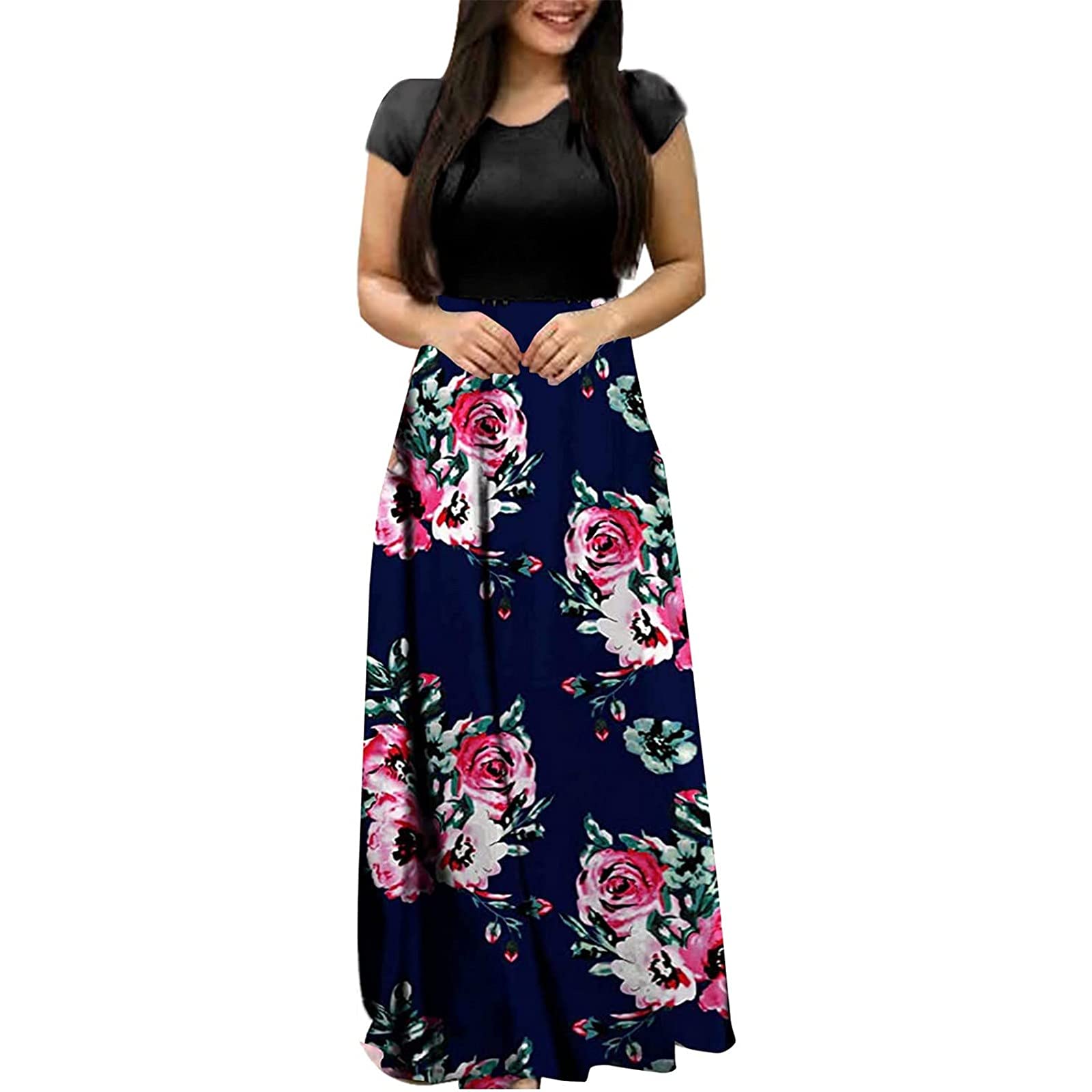 2024 Women's Summer Dresses - Floral Printed Short Sleeve Formal Graduation Dress Plus Size | Perfect for Beach Vacations, Garden Parties & Special Occasions