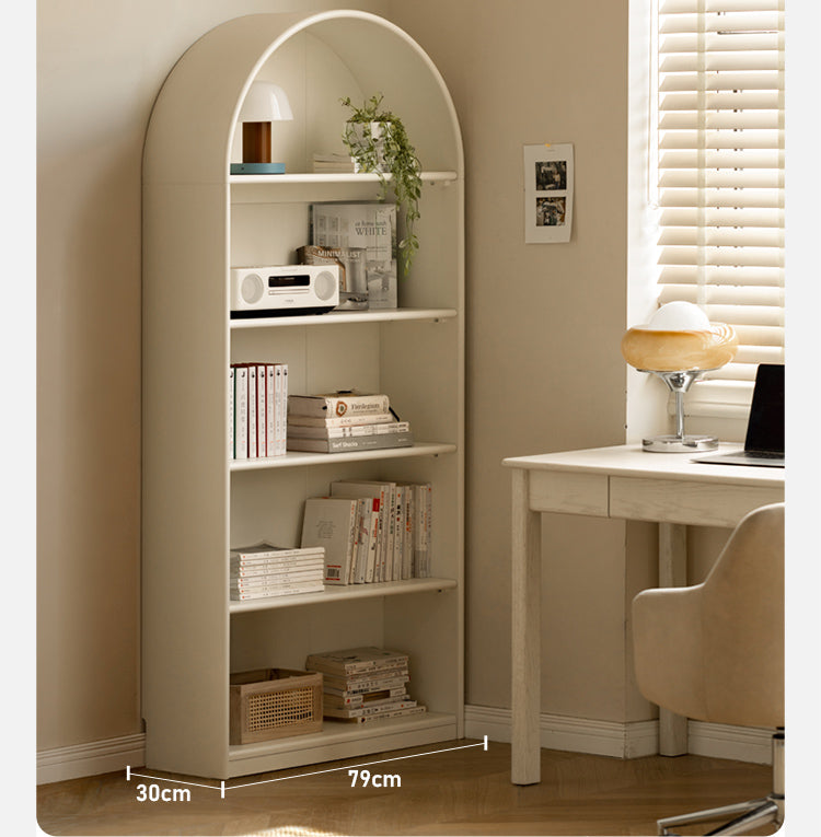 Solid Poplar Wood Arch Bookcase - Display Cabinet & Bookshelf in Cream for Living Room, Bedroom & Office Storage