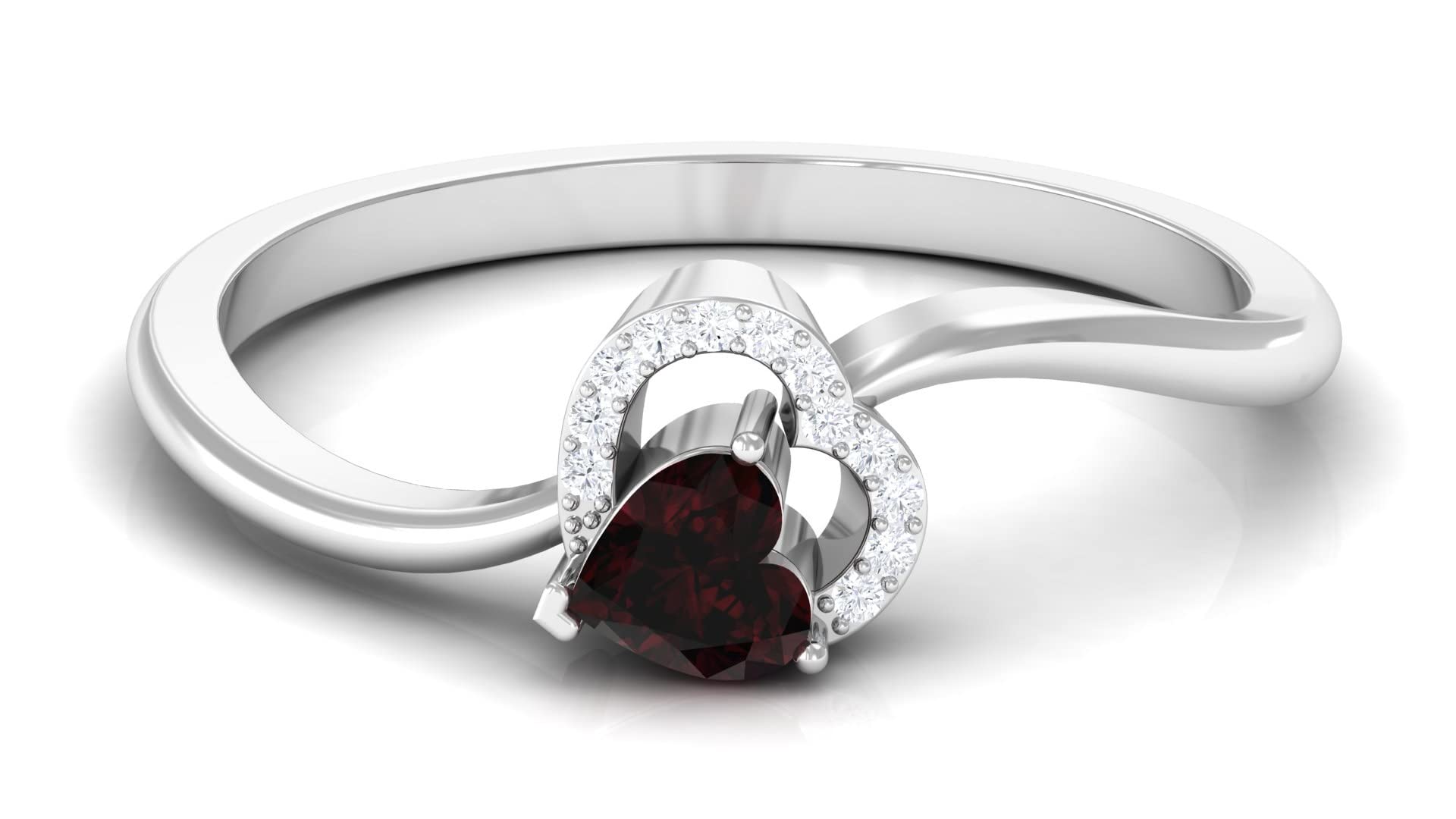 1/2 CT Dainty Garnet & Diamond Heart Promise Ring for Women - 14K Solid Gold Engagement Jewelry - Perfect for Anniversaries, Valentine's Day & Romantic Gifts