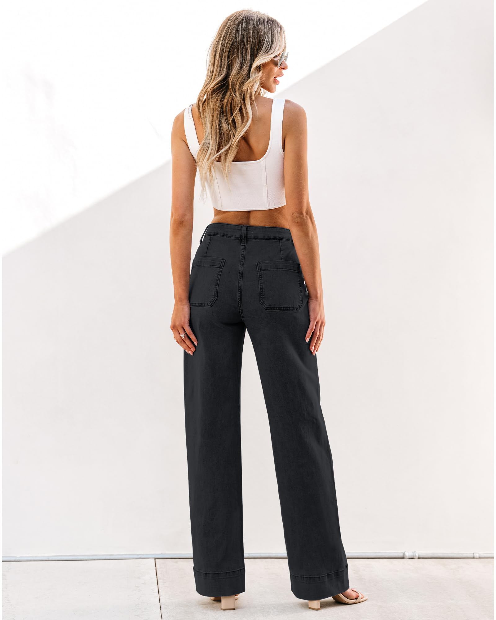 Luvamia Women's Wide Leg High Waist Stretchy Denim Jeans - Trendy Straight Leg Baggy Pants for Casual Outfits & Street Style Fashion