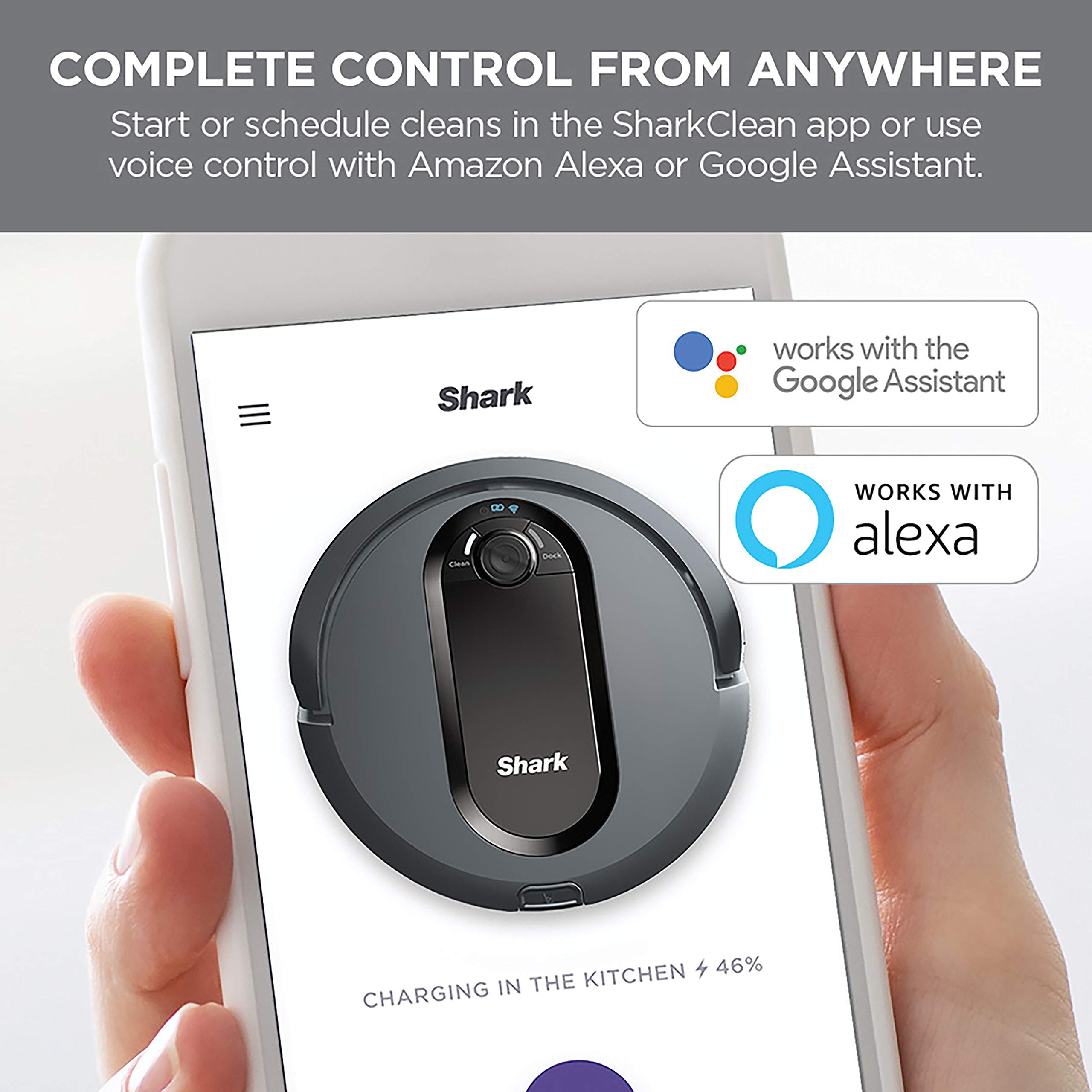Shark IQ Robot Vacuum AV970 with Self-Cleaning Brushroll - Smart Mapping, XL Dust Bin, Alexa & WiFi Compatible - Ideal for Pet Hair Removal on Hardwood Floors & Carpets (Black)