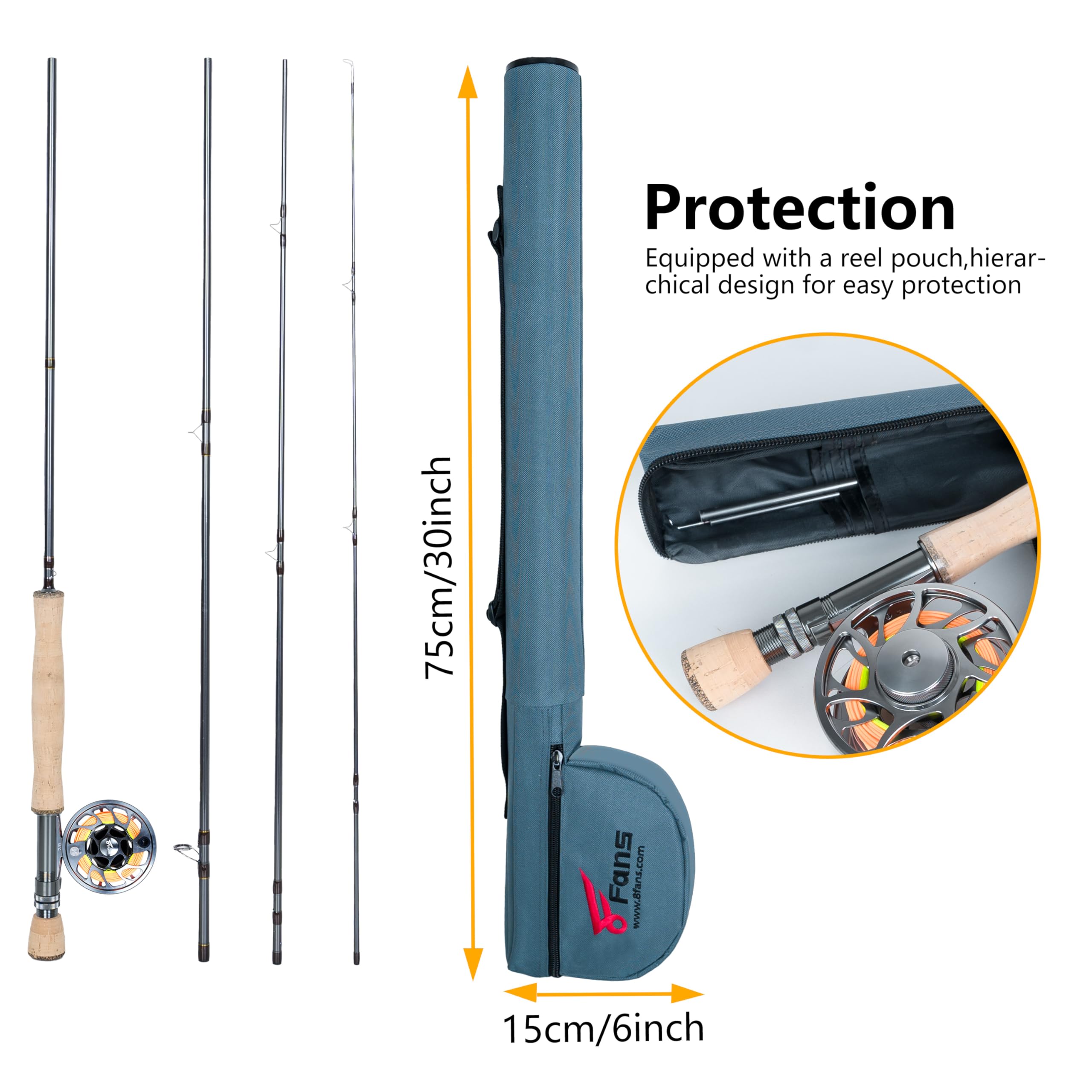 8Fans 4-Section Portable Fly Fishing Rod and Reel Combo with CNC-Machined Aluminum Alloy Reel - Complete Starter Kit for Beginners | Perfect for Trout, Bass Fishing in Rivers, Lakes and Streams