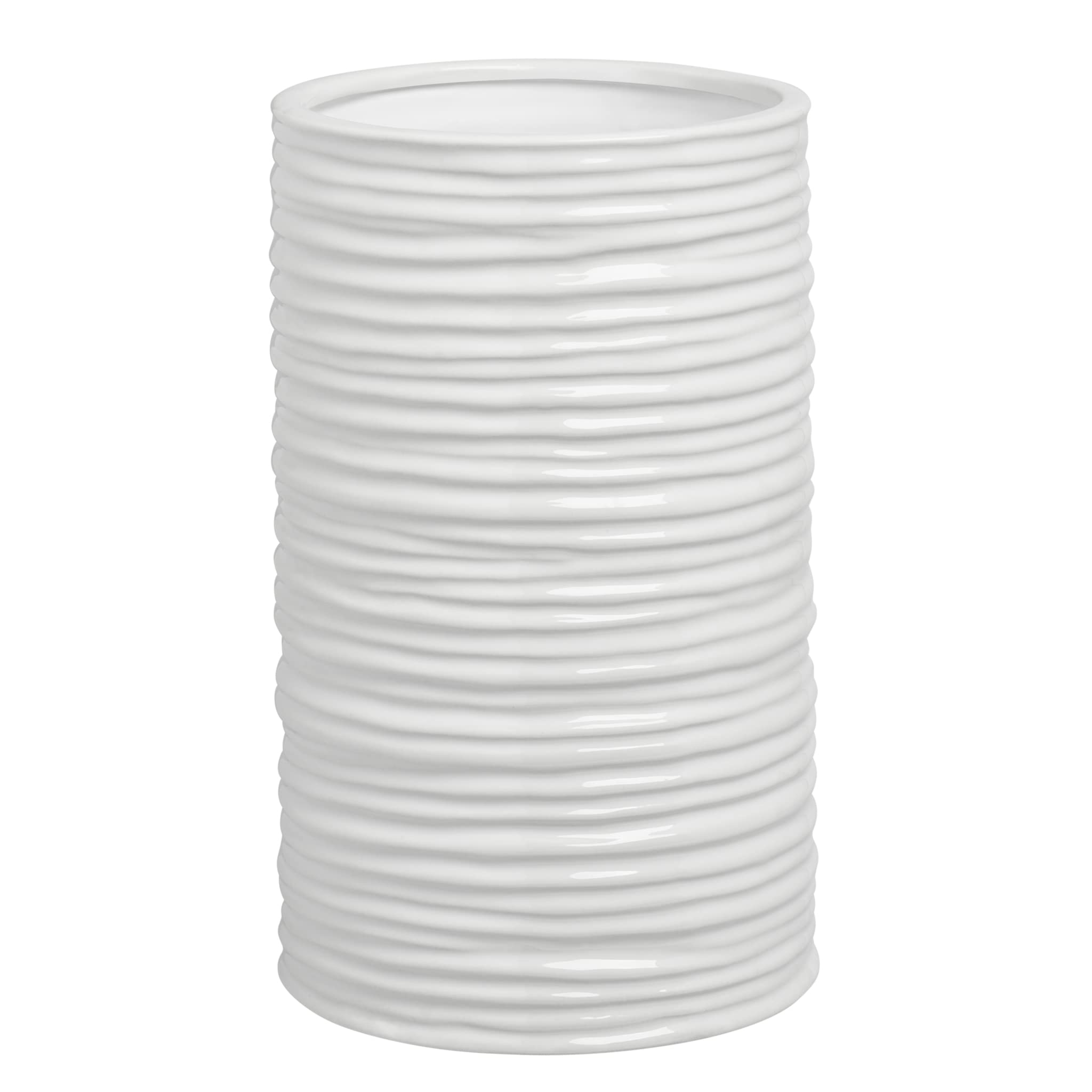 Torre & Tagus 901461 White Ceramic Cylinder Vase - Medium Size, Modern Home Decor for Living Room, Dining Table, Wedding Centerpiece & Office Desk