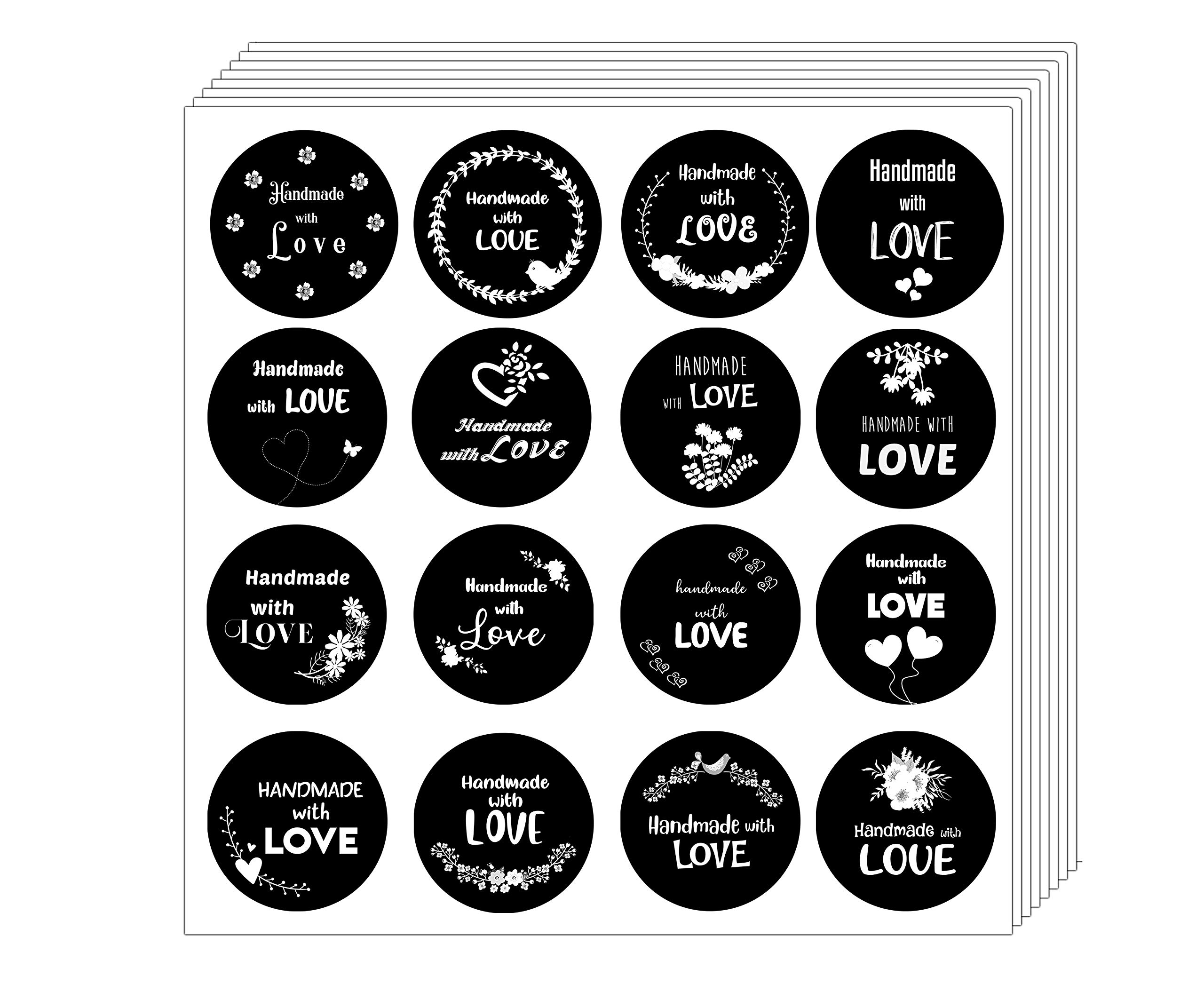 Creanoso Handmade with Love Stickers - Black & White Design (10 Sheets) - Perfect Stocking Stuffers for Kids & Adults - Great for Classroom Rewards, Teacher Gifts, School Supplies & Home Decor