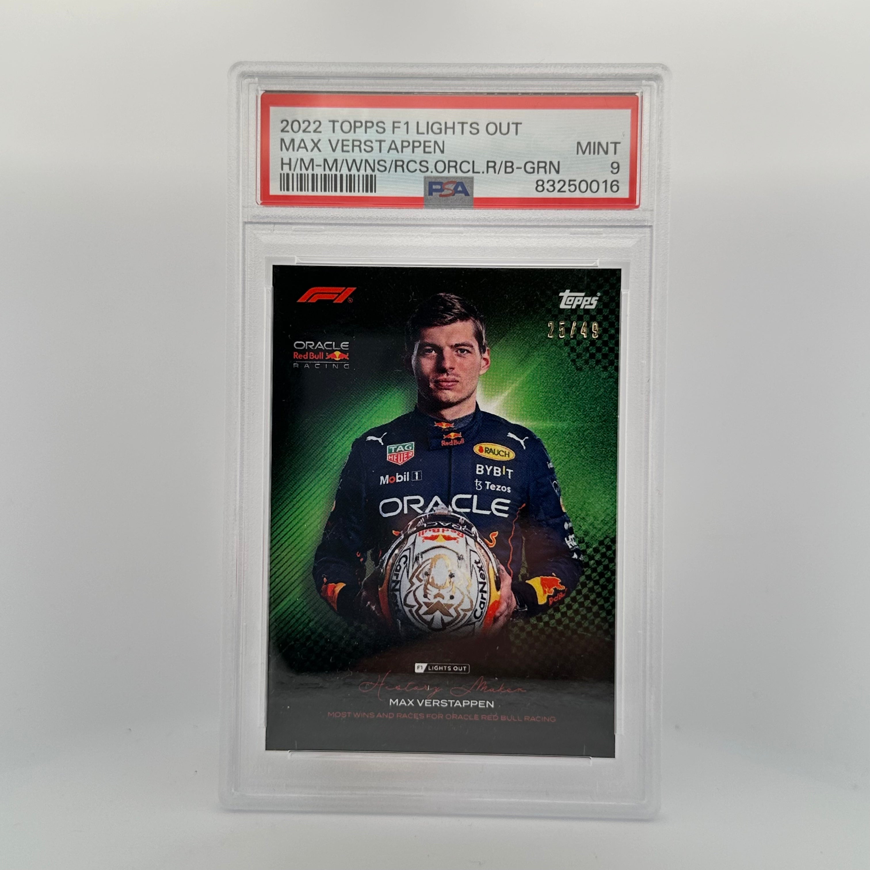 PSA 9 Max Verstappen History Maker /49 - Most Wins & Races for Oracle Red Bull Racing Green Parallel - Perfect for F1 Collectors and Racing Memorabilia Displays