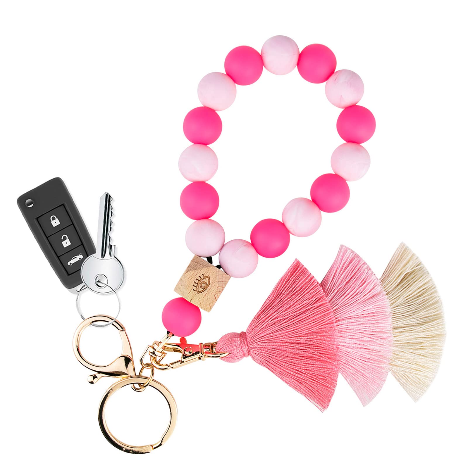 Beaded Keychain with Tassel - Stylish Silicone Key Ring Bracelet for Women | Boho Car Key Chain Wristlet | Perfect for Key Organization, Handbag Accessory & Gift Giving