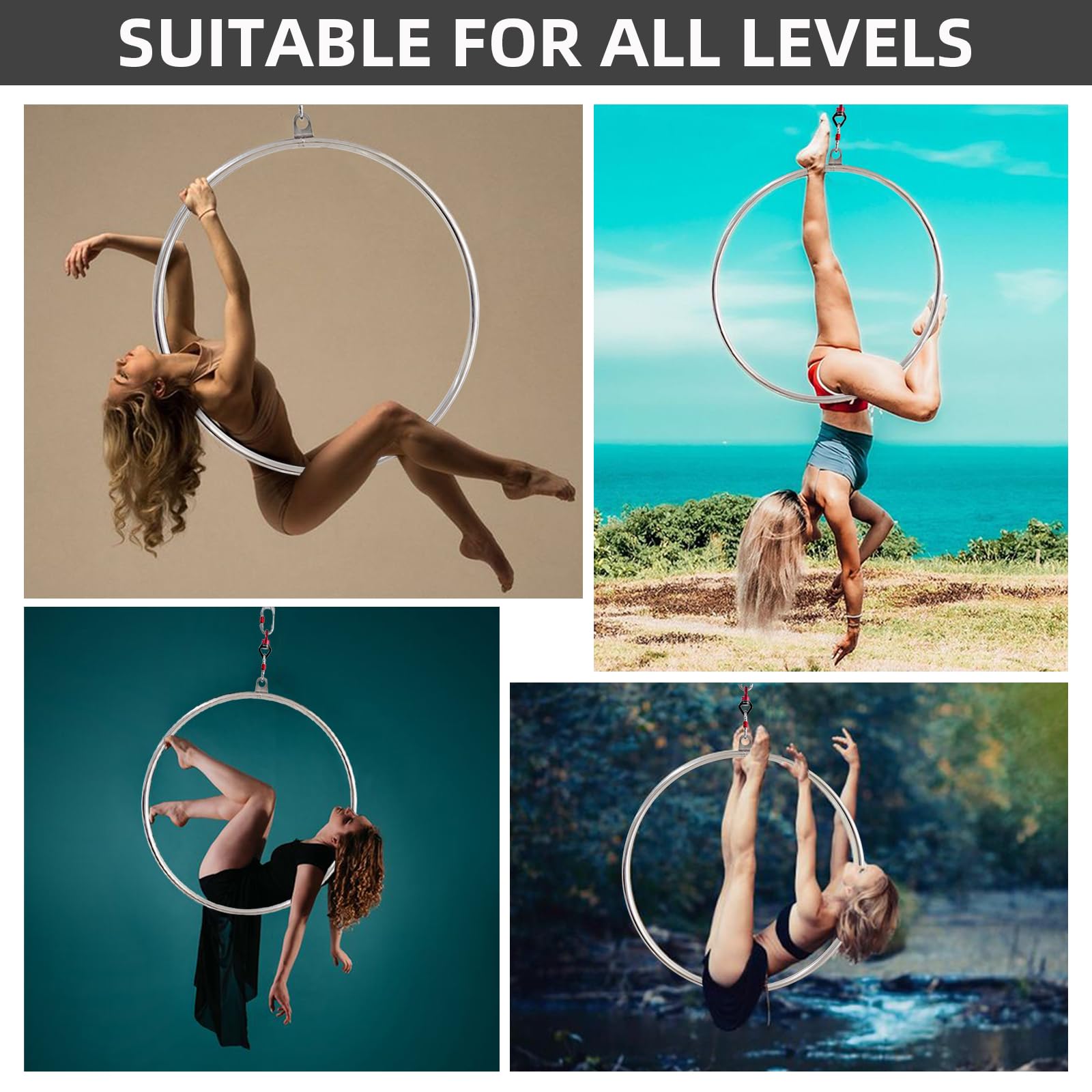 PRIOR FITNESS Professional Aerial Lyra Hoop Set - 25mm & 32mm Stainless Steel Single Point Suspension Ring for Adult Fitness Training | Perfect for Home Gym, Circus Performance & Aerial Yoga Practice