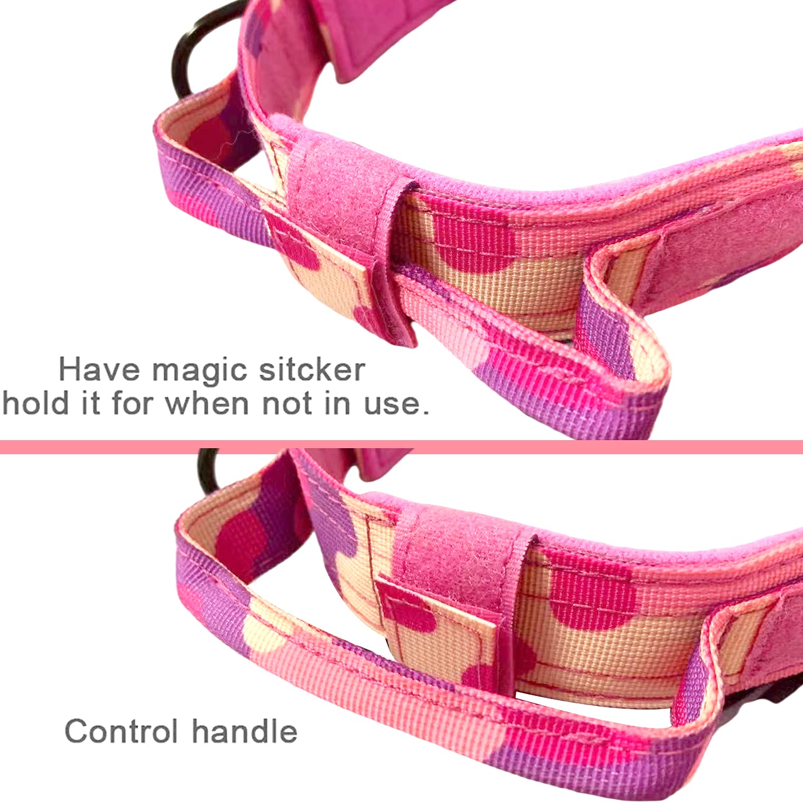 Tactical Military Dog Collar - Heavy Duty Adjustable Nylon Pet Collar with Metal Buckle & Handle for Training - Pink Camouflage XL - Perfect for Outdoor Adventures & Obedience Training
