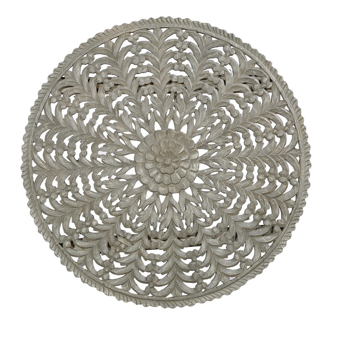 Hand Carved Indian Solid Wood Round Wall Rosette Panel - Decorative Wooden Wall Art for Living Room, Bedroom & Home Decor